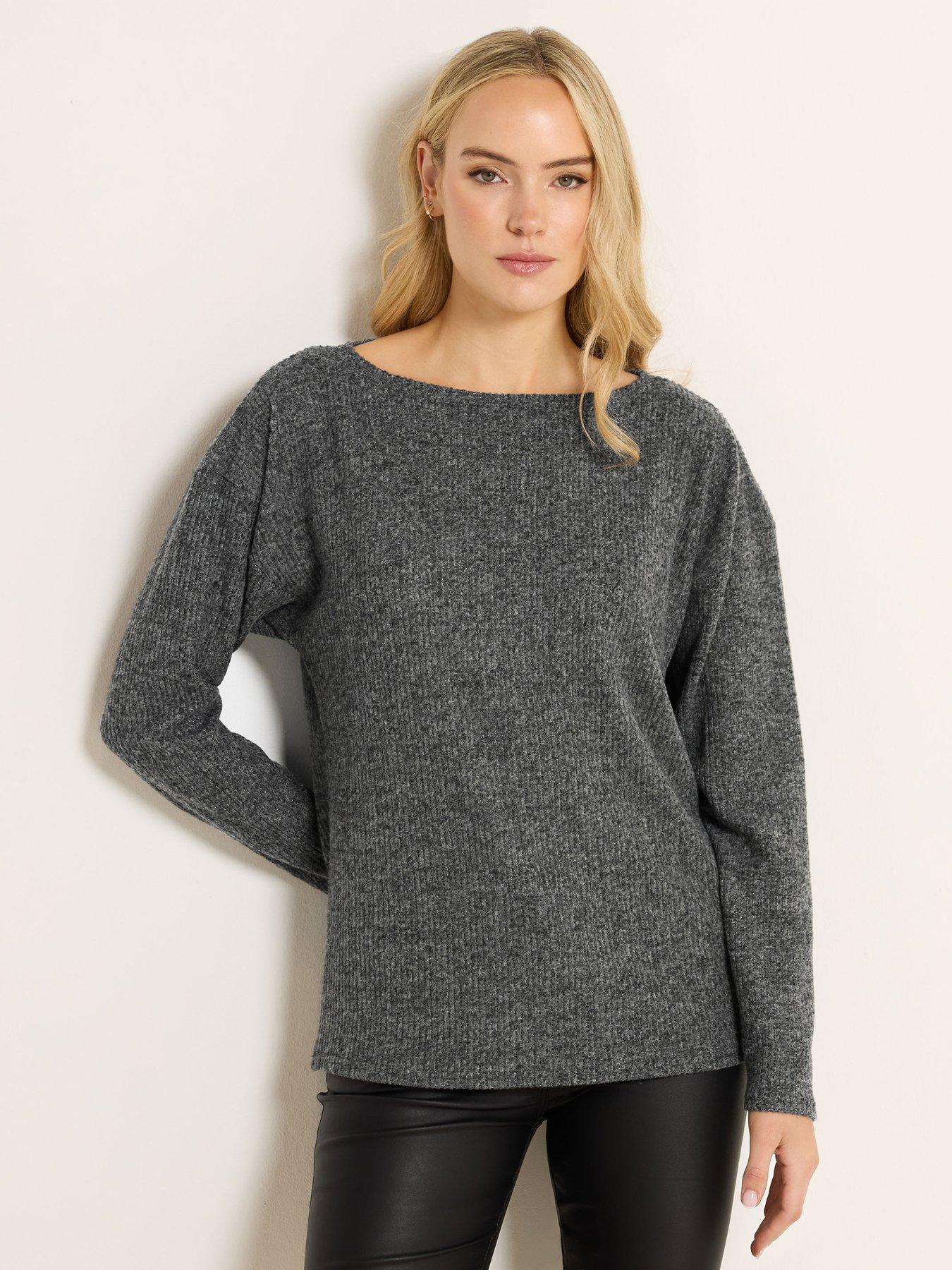 Long Tall Sally Rib Batwing Top - Grey