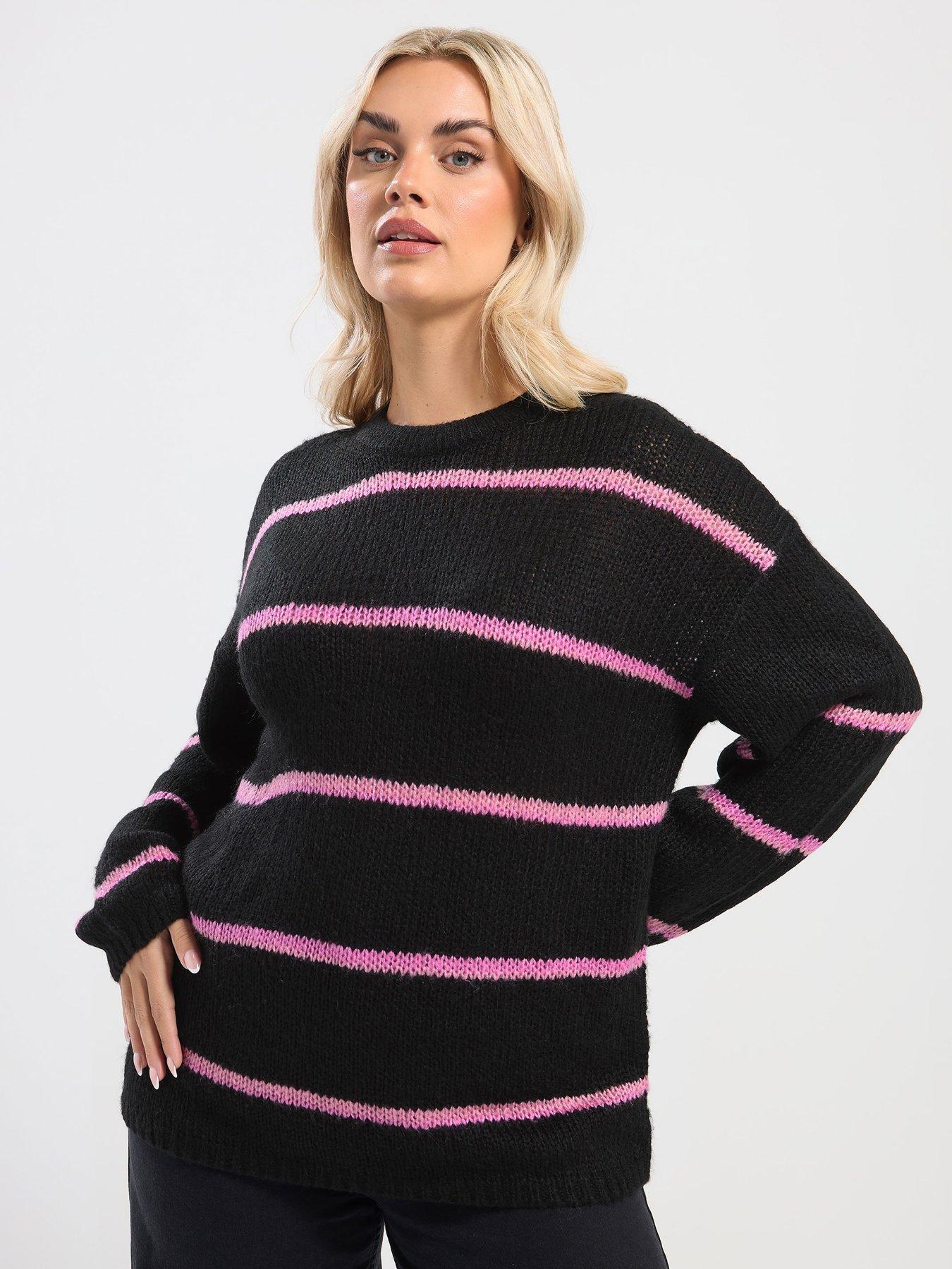 Yours Curve Yarn Stripe Jumper - Black
