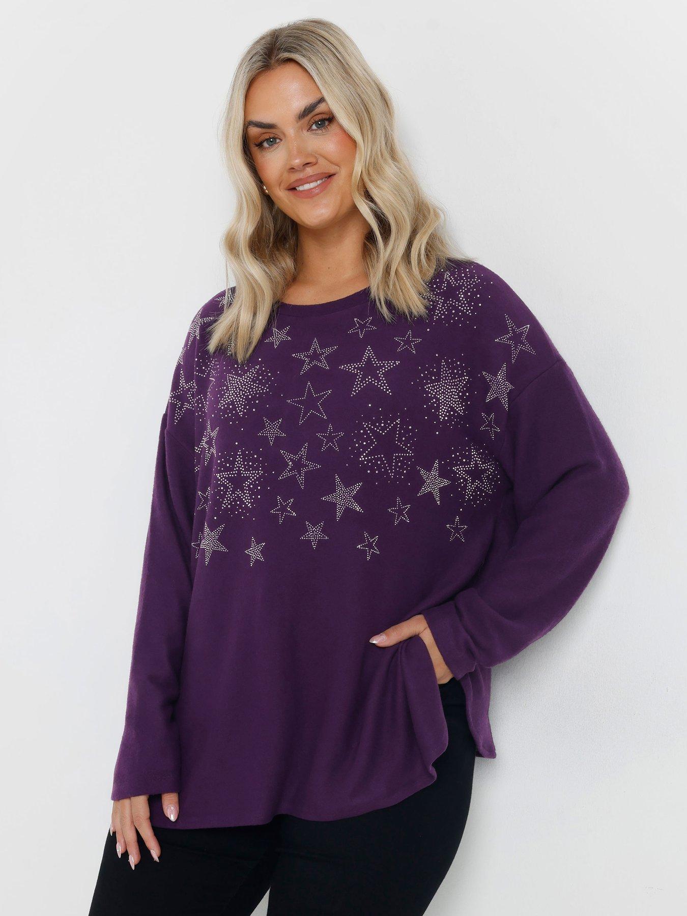Yours Curve Star Embellished Jumper - Purple