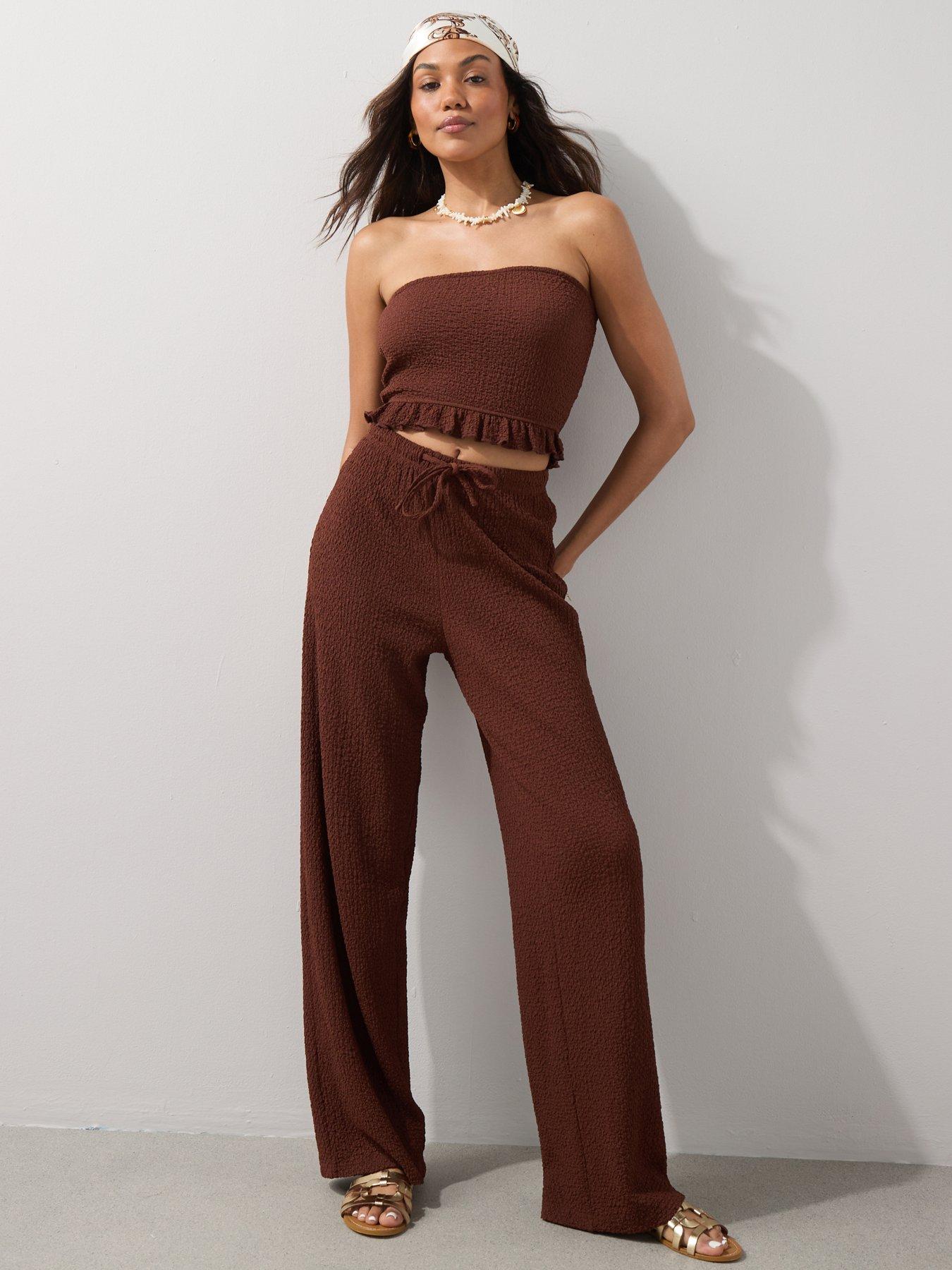 The Very Collection Crinkle Co Ord Trousers - Brown