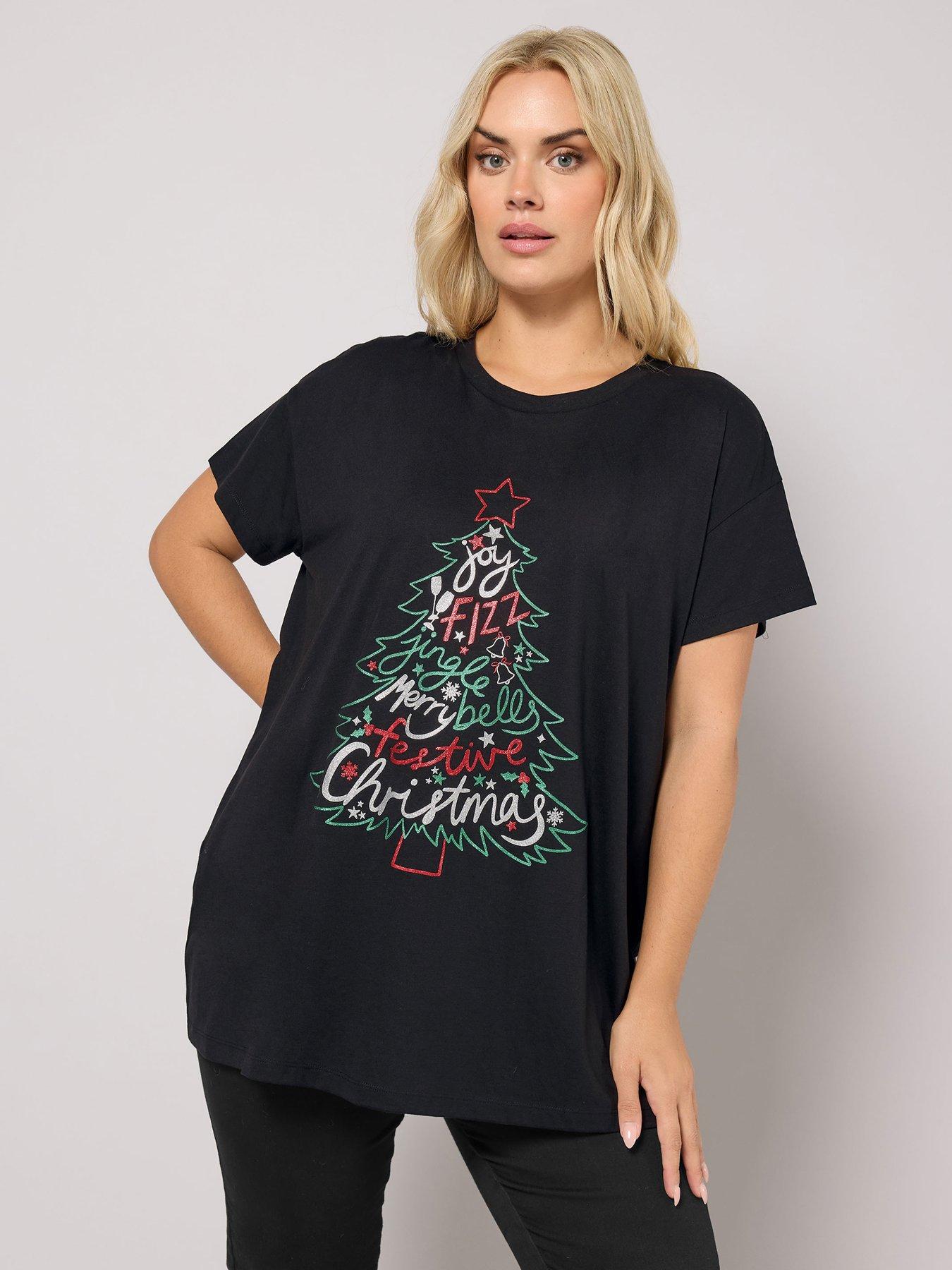 Yours Curve Novelty Tree Text T-Shirt - Black