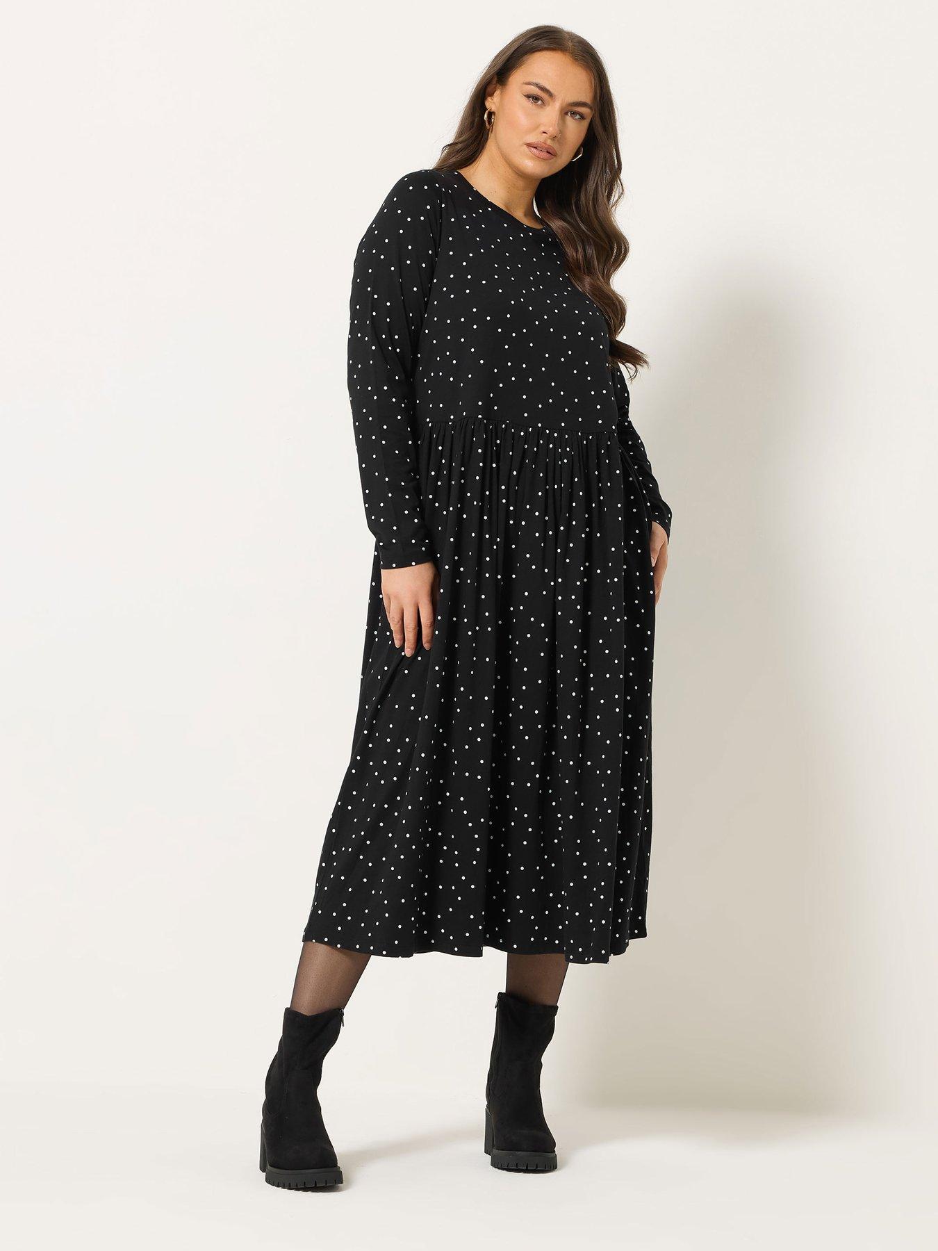 Yours Curve Long Sleeve Peplum Midaxi Dress - Black | Very