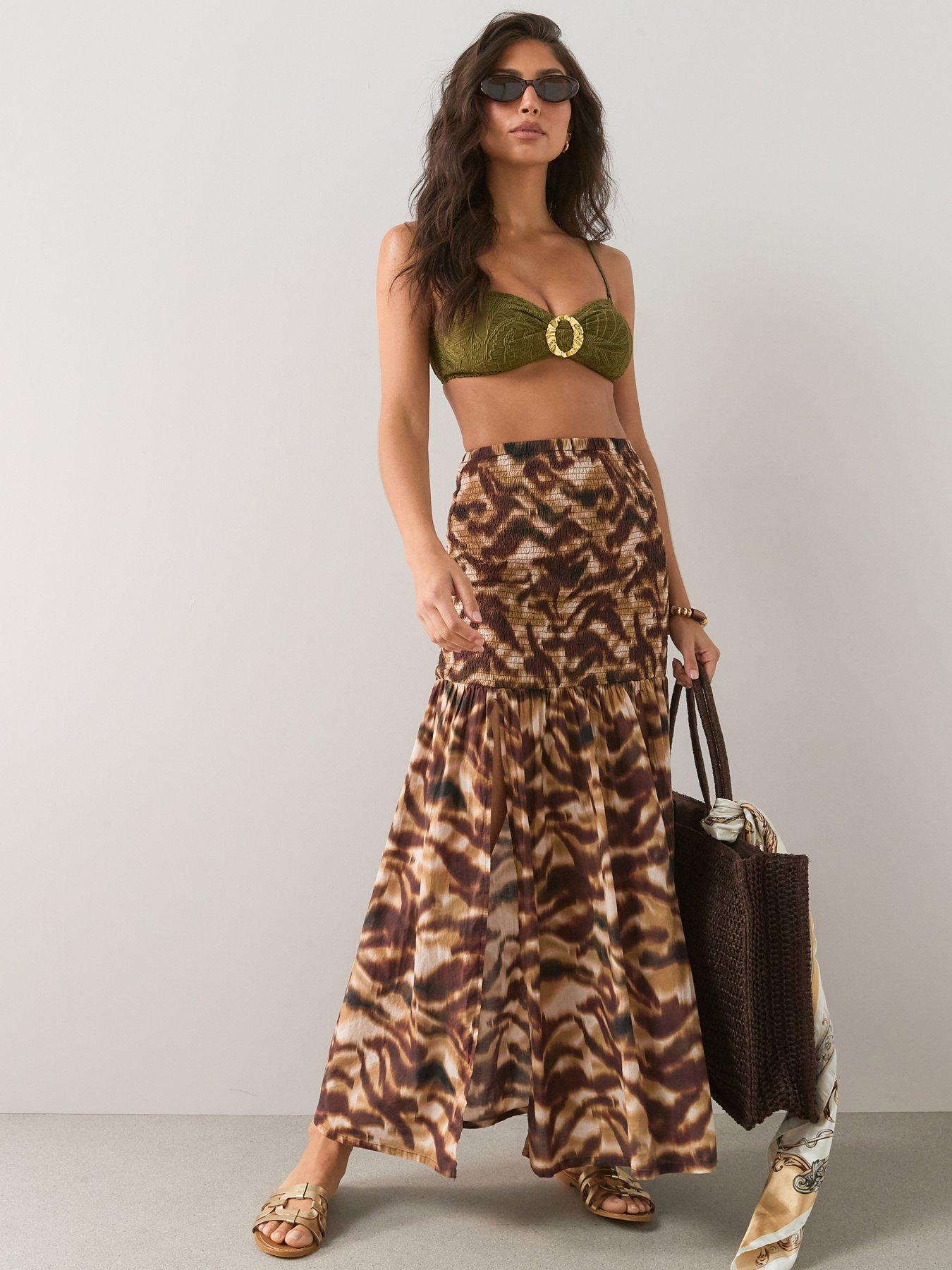 Image 1 of 5 of The Very Collection Animal Shirred Maxi Skirt Co Ord