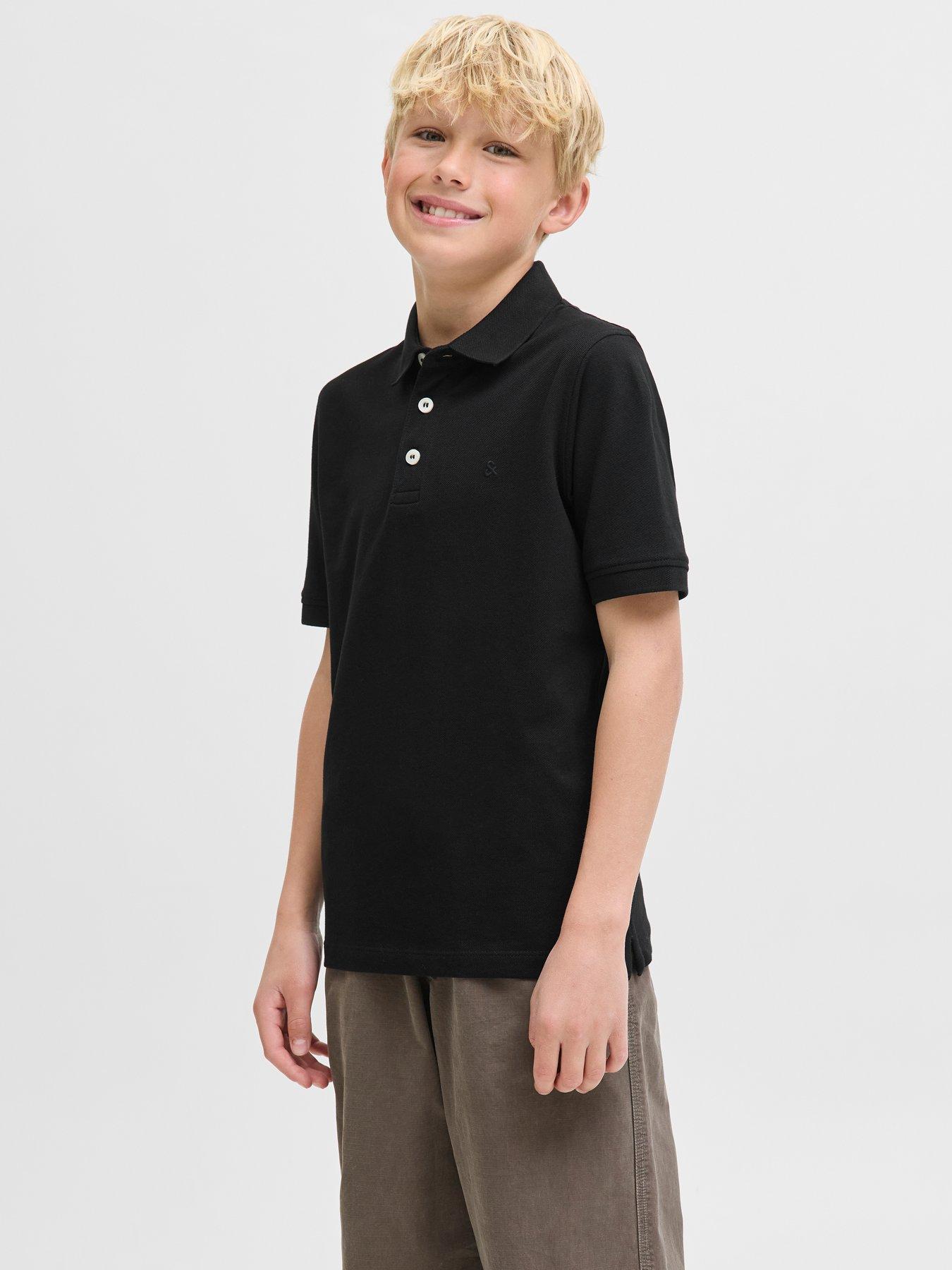 Jack & Jones Junior Boys Slim Fit Short Sleeve Polo, Black, Size 10 Years