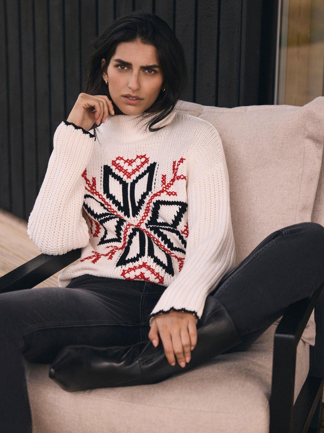 Image 1 of 6 of Mint Velvet Snowflake Cotton Blend Knit Jumper - White