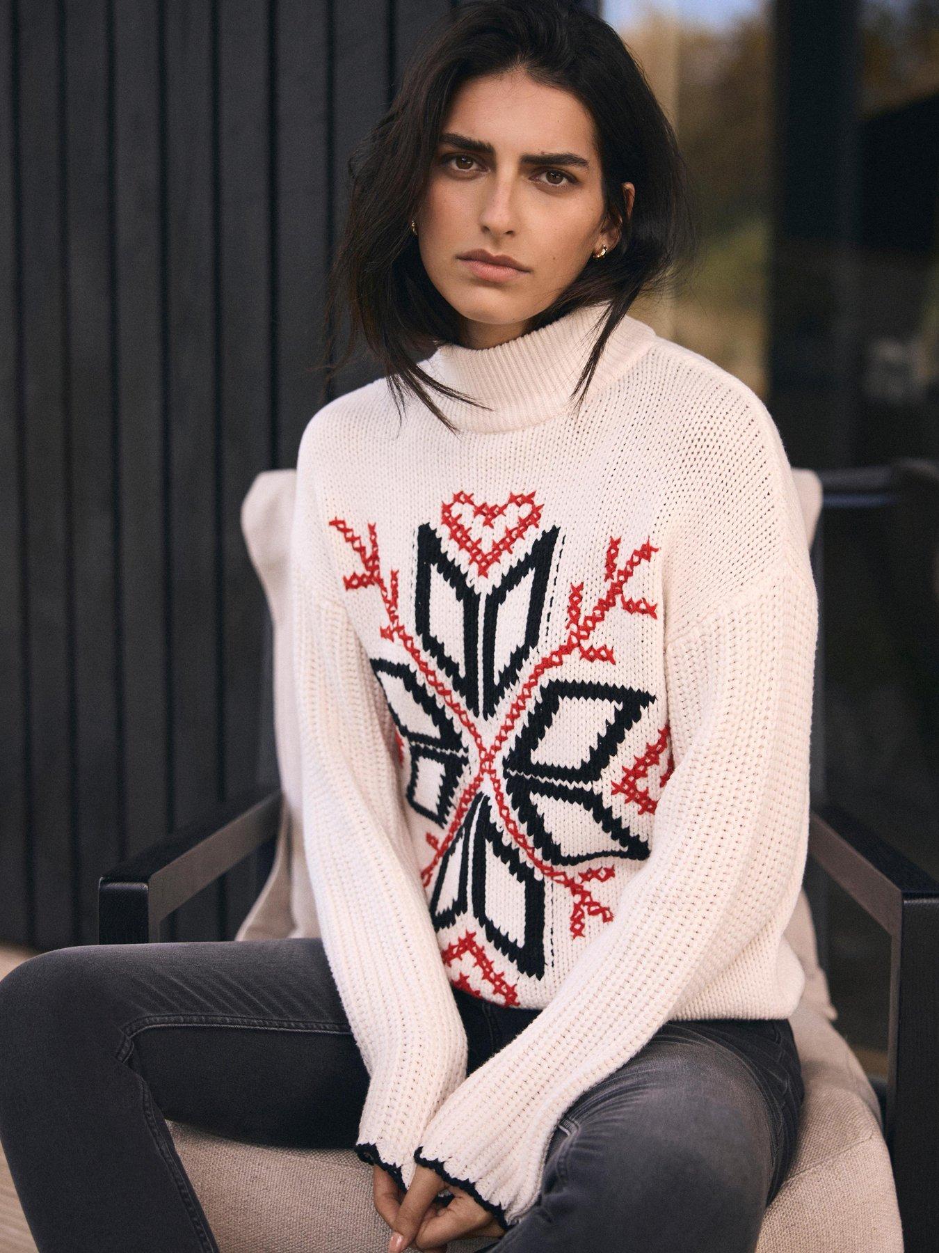 Image 2 of 6 of Mint Velvet Snowflake Cotton Blend Knit Jumper - White