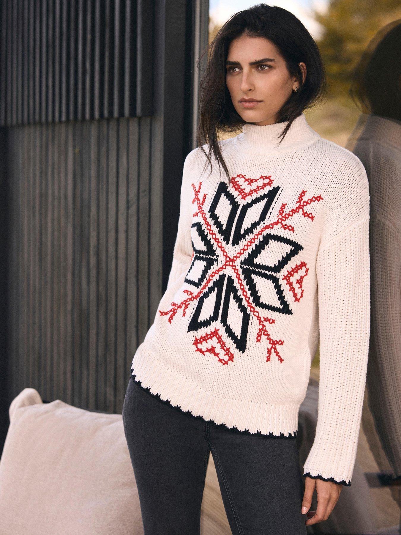 Image 3 of 6 of Mint Velvet Snowflake Cotton Blend Knit Jumper - White