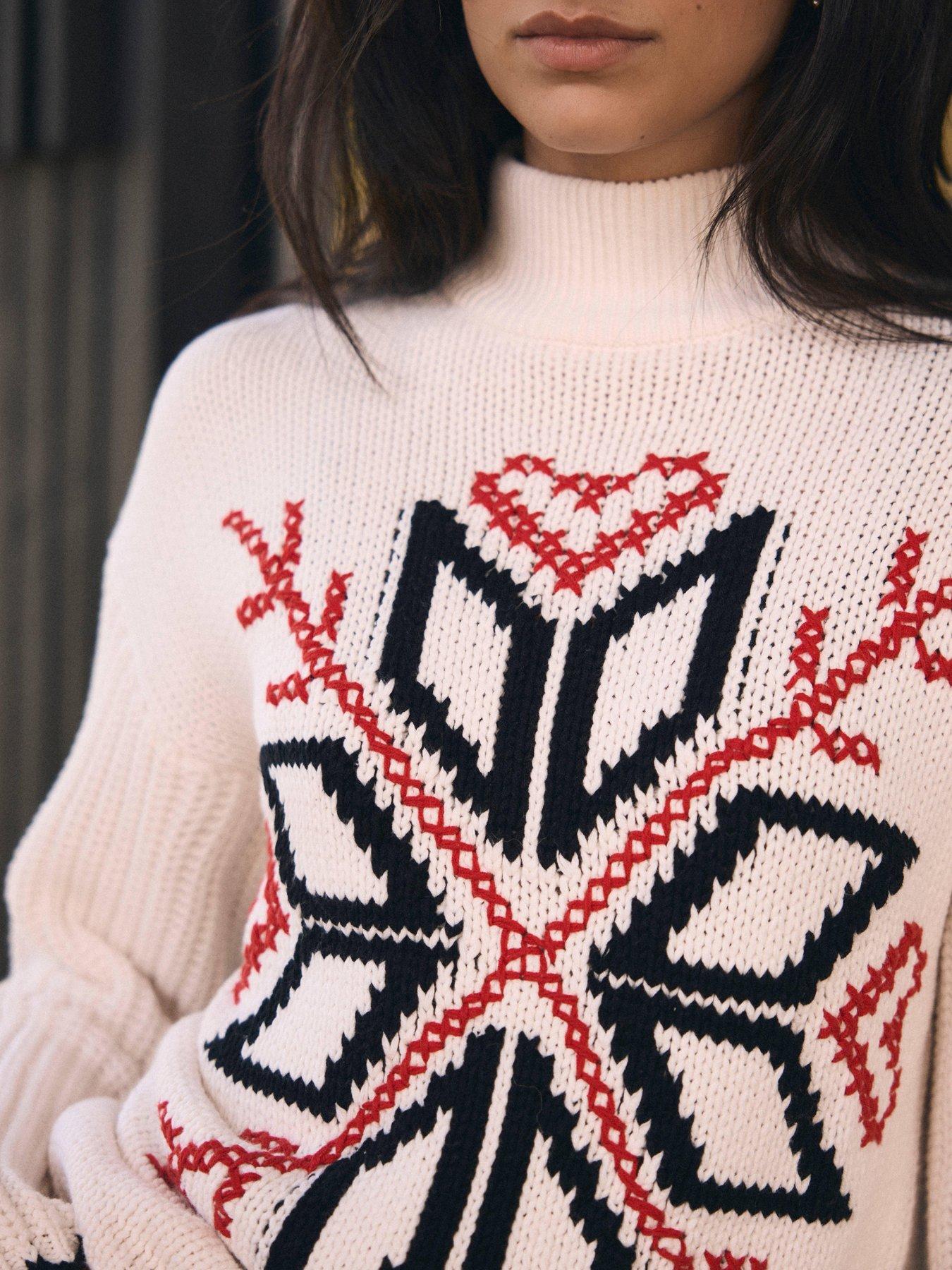 Image 4 of 6 of Mint Velvet Snowflake Cotton Blend Knit Jumper - White