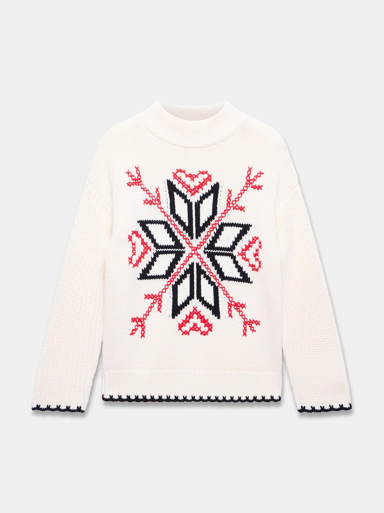 Image 5 of 6 of Mint Velvet Snowflake Cotton Blend Knit Jumper - White