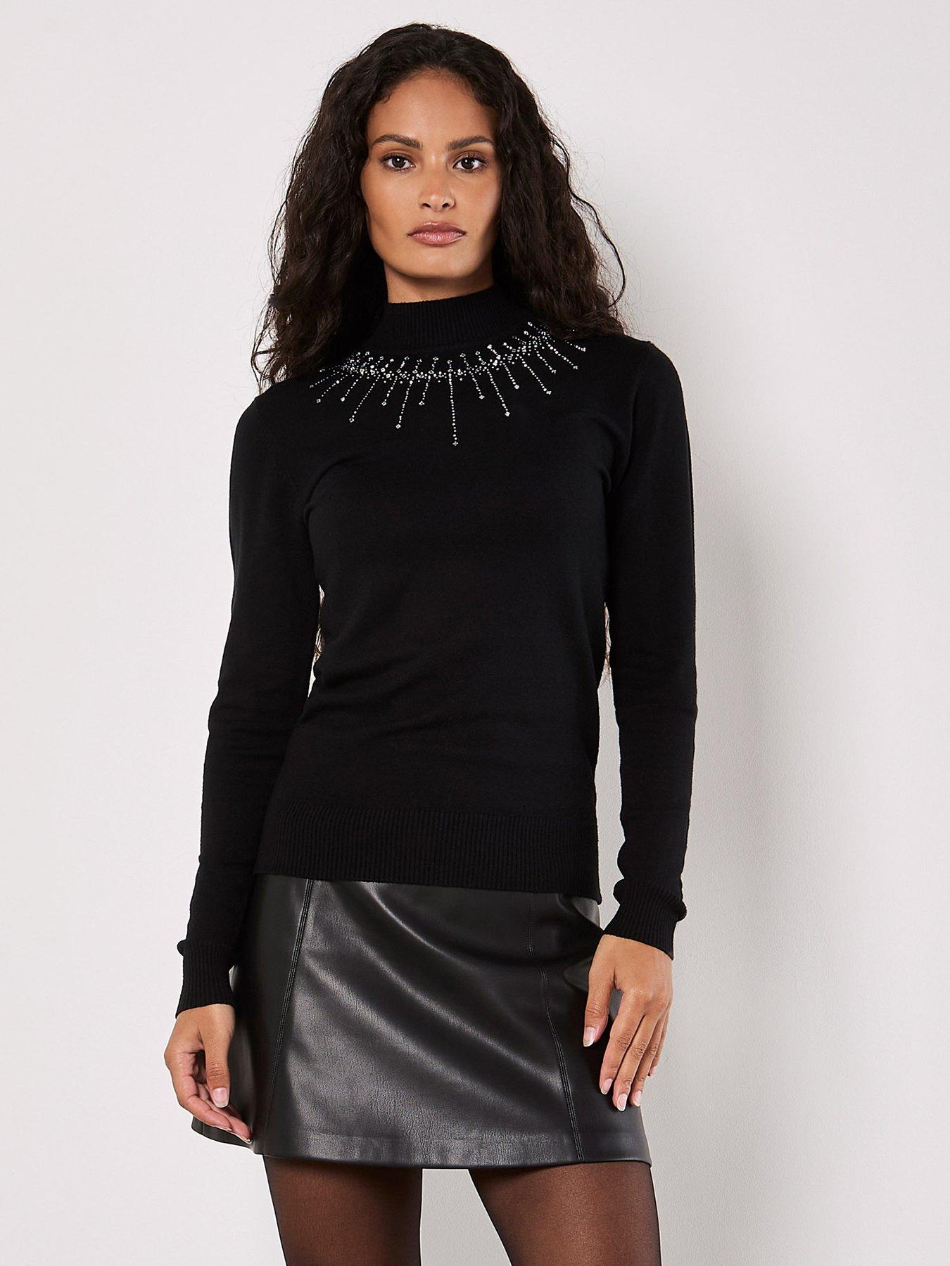 Apricot Gem And Stud Neckline Jumper