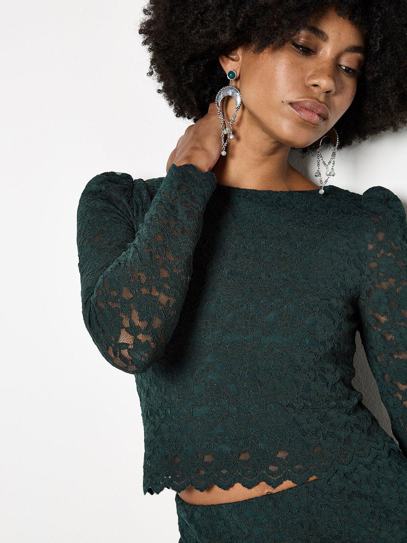 Apricot Leaf Corded Lace Long Sleeve Top