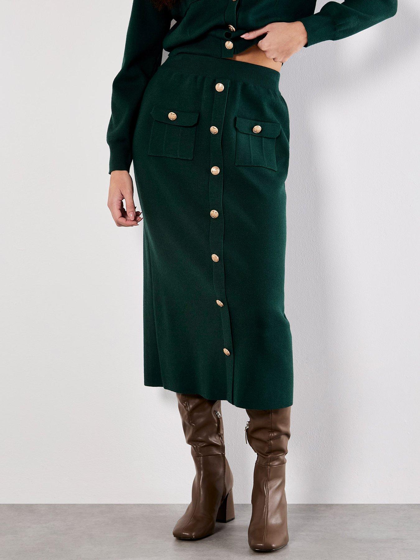 Image 4 of 5 of Apricot Gold Button Through Knit Midi Skirt
