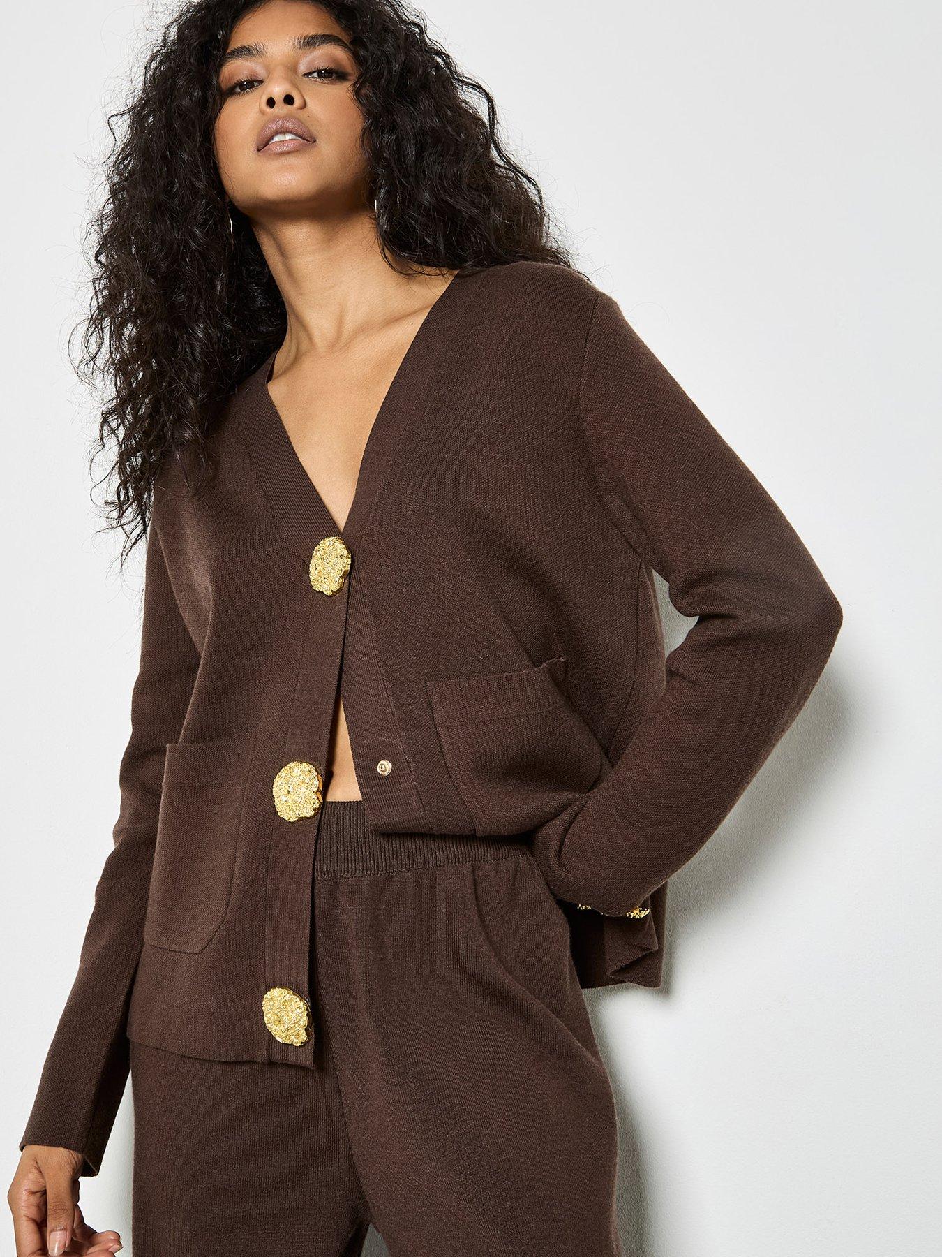 Apricot Apricot Hammered Metal Button Cardi