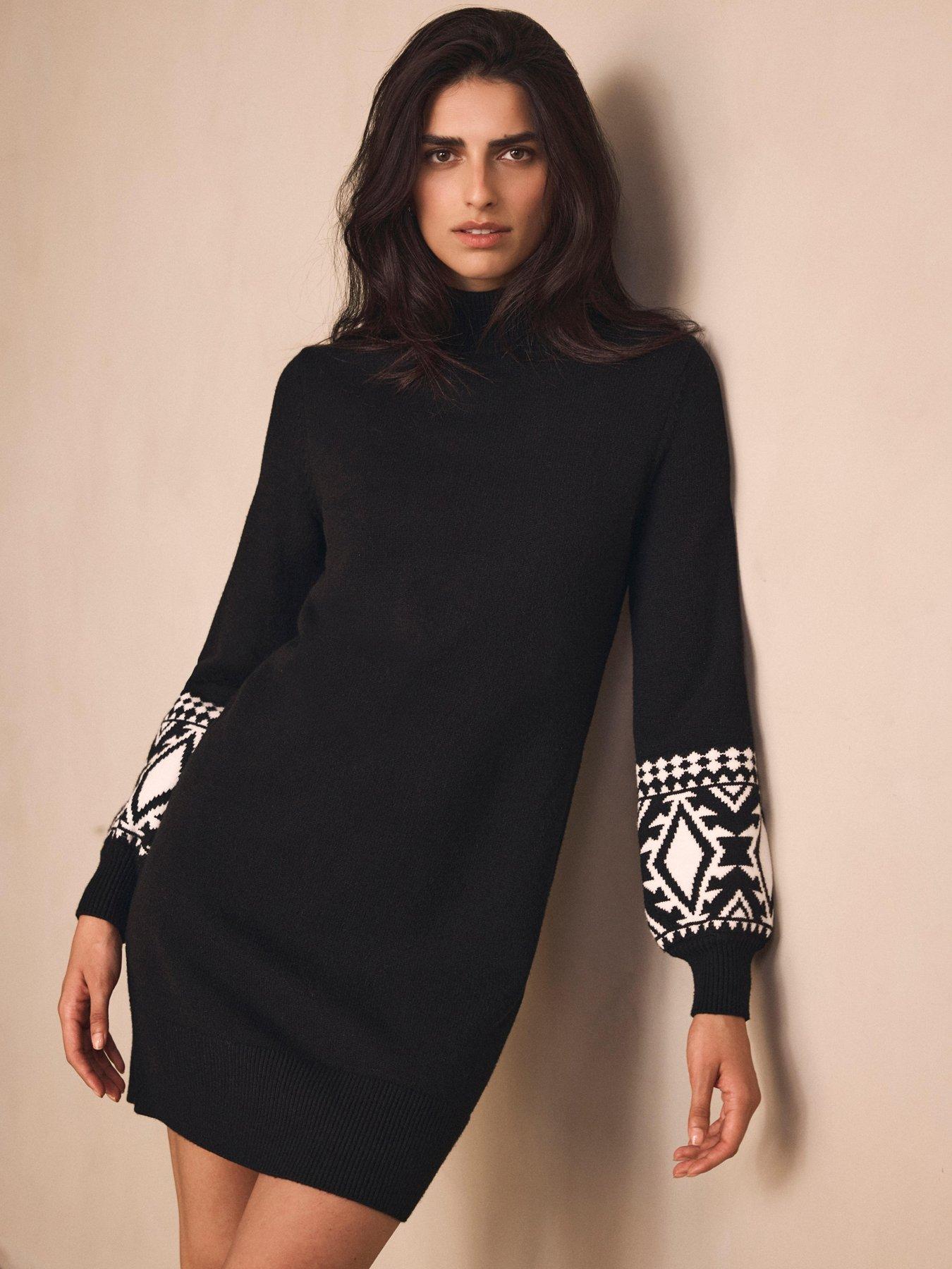 Mint Velvet Graphic Cuff Mini Dress - Black