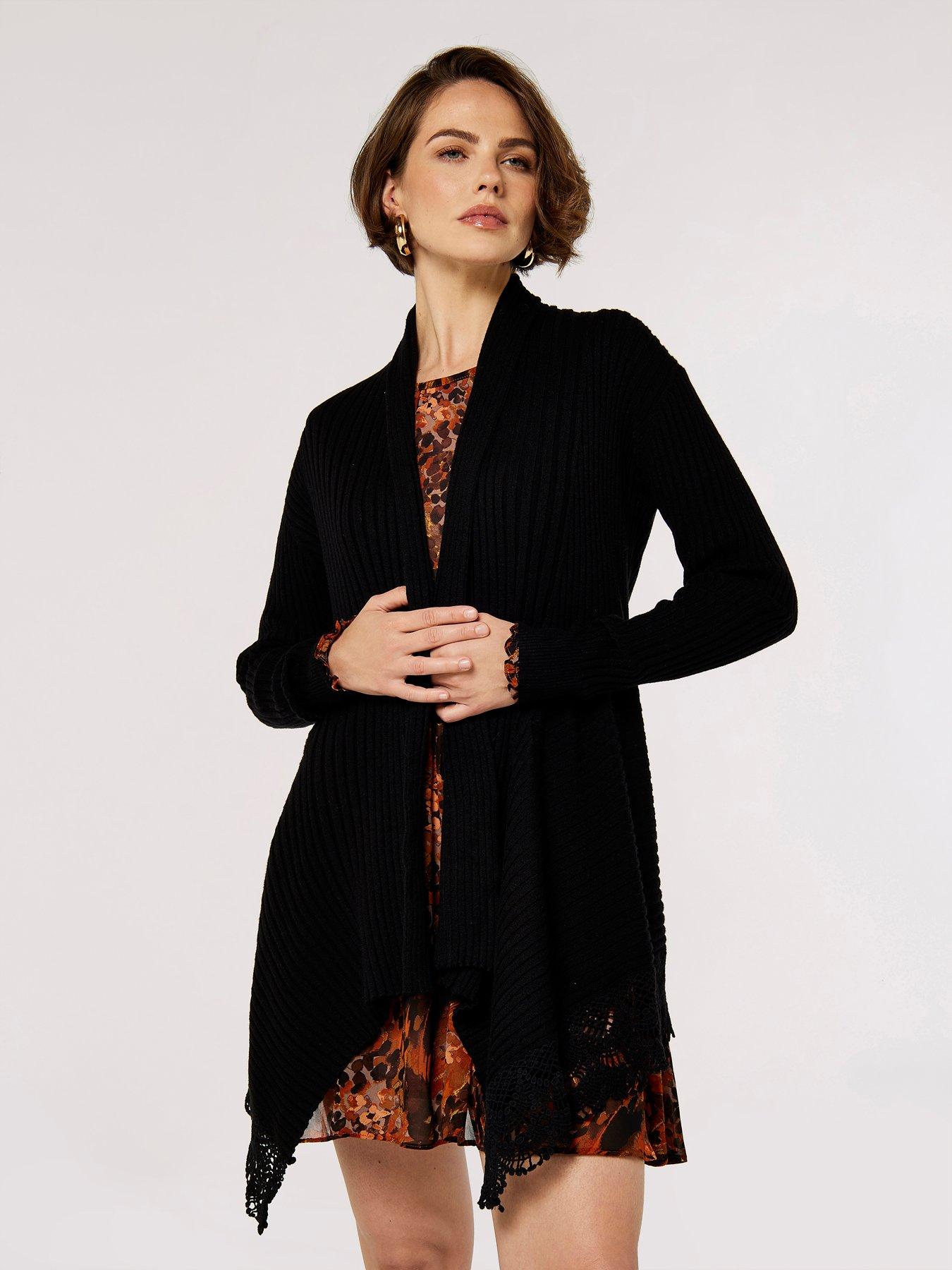 Apricot Ribbed Waterfall Crochet Edge Cardigan