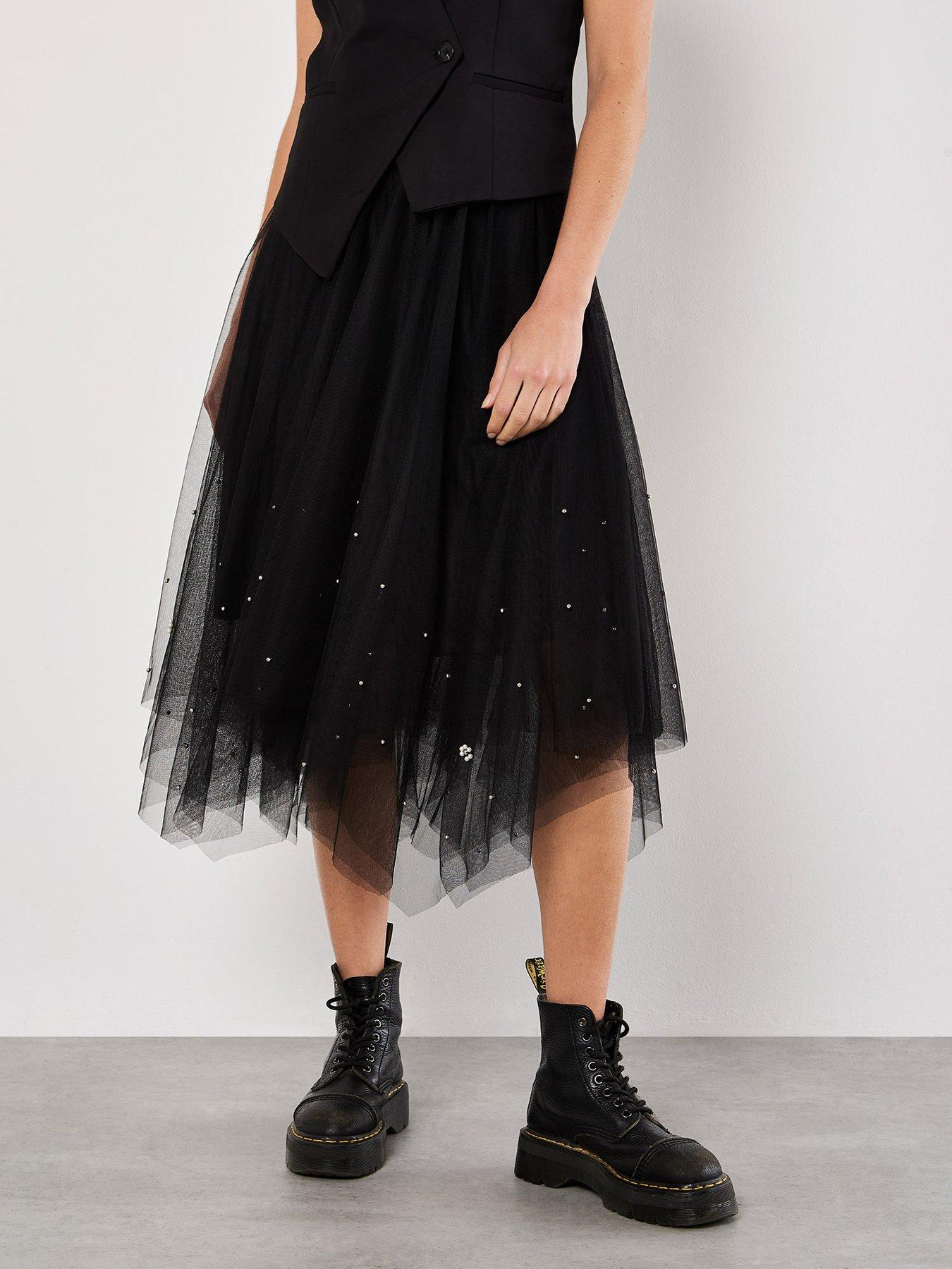 Apricot Apricot Pearls Hem Tulle Midi Skirt