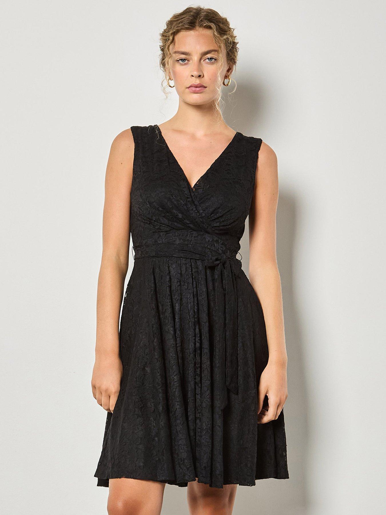 Apricot Lace V-neck Fit And Flare Dress