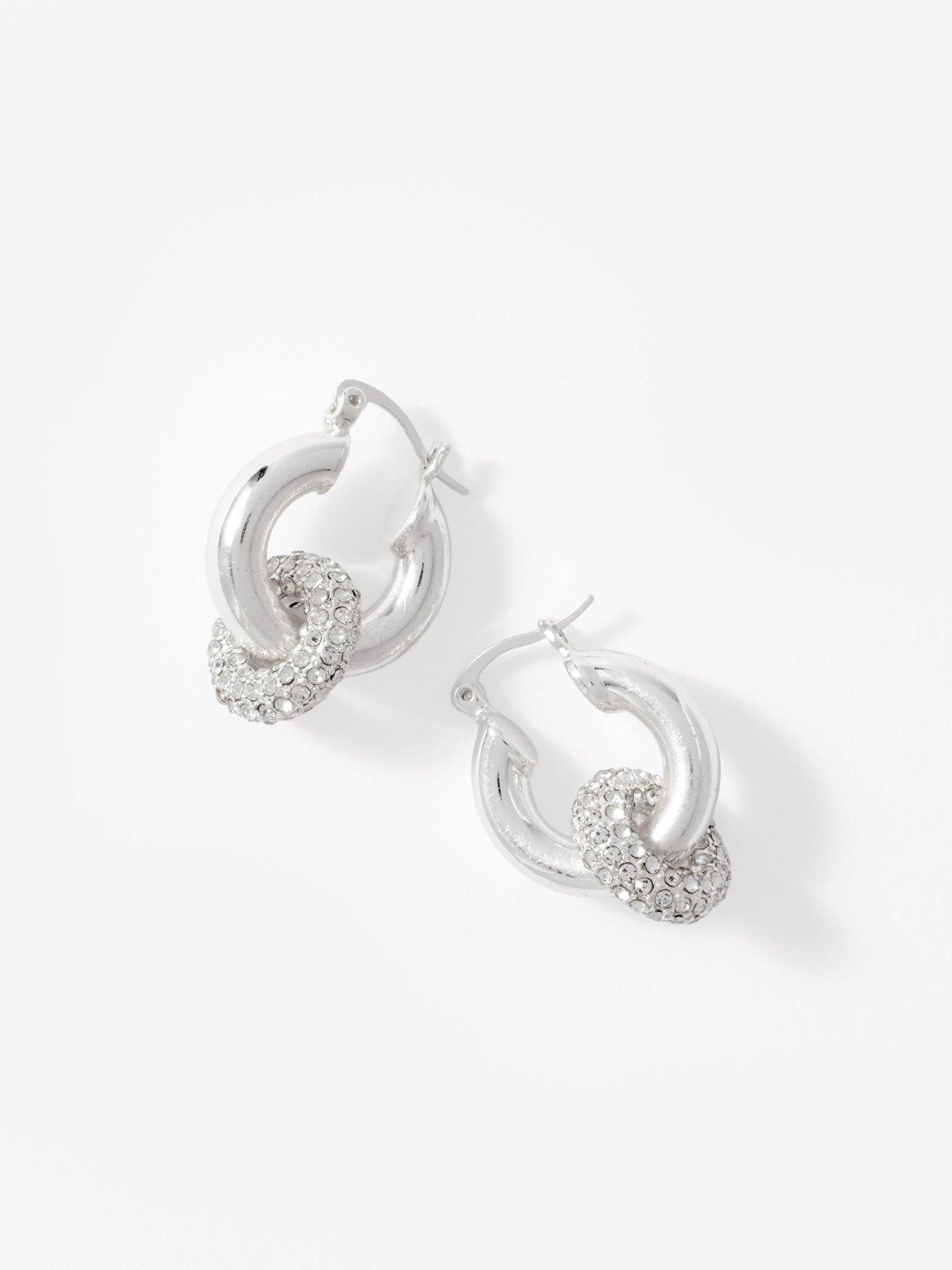 Image 3 of 4 of Mint Velvet Pave Hoop Earrings - Silver Tone