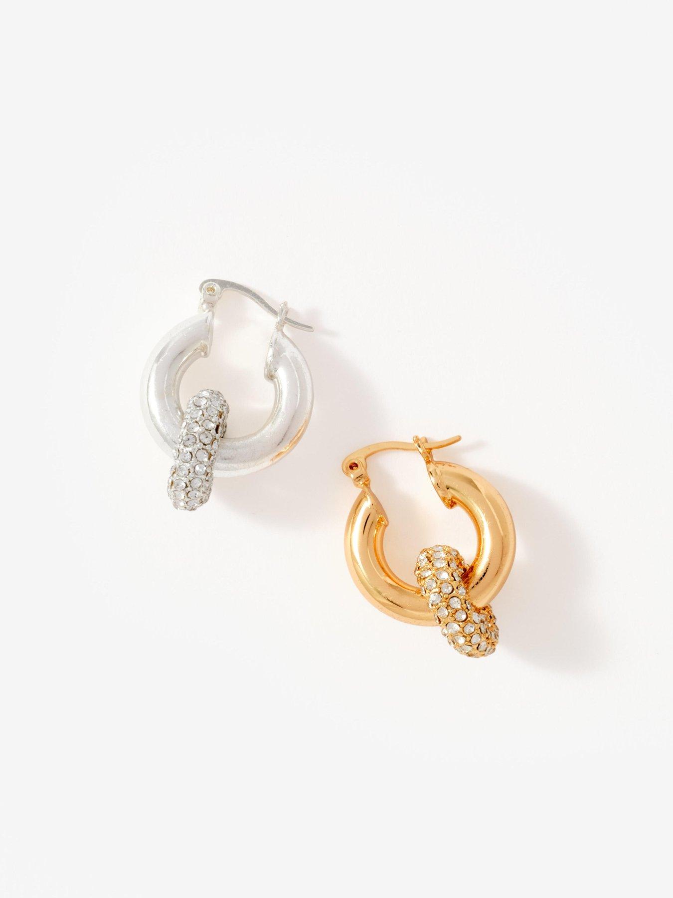 Image 4 of 4 of Mint Velvet Pave Hoop Earrings - Silver Tone