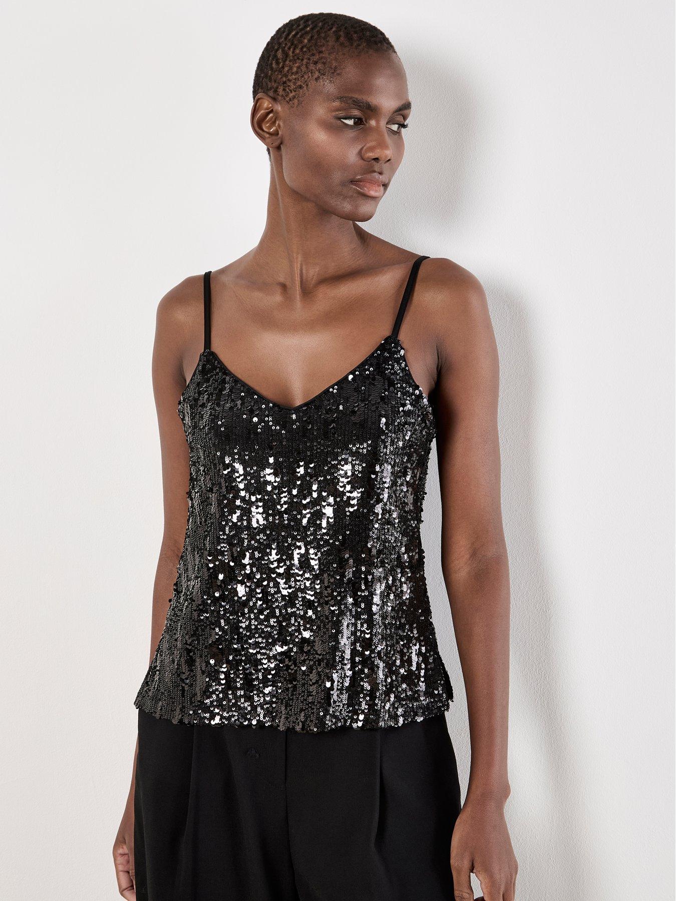 Apricot Multisize Linear Sequin Cami Top