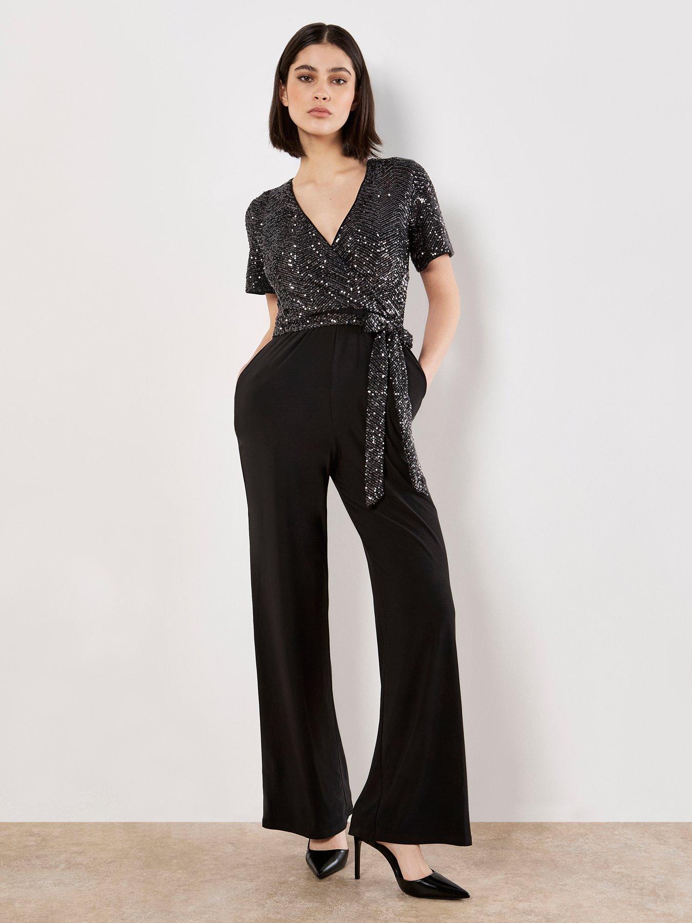 Image 3 of 4 of Apricot Chevron Sequin 2 In 1 Jumpsuit