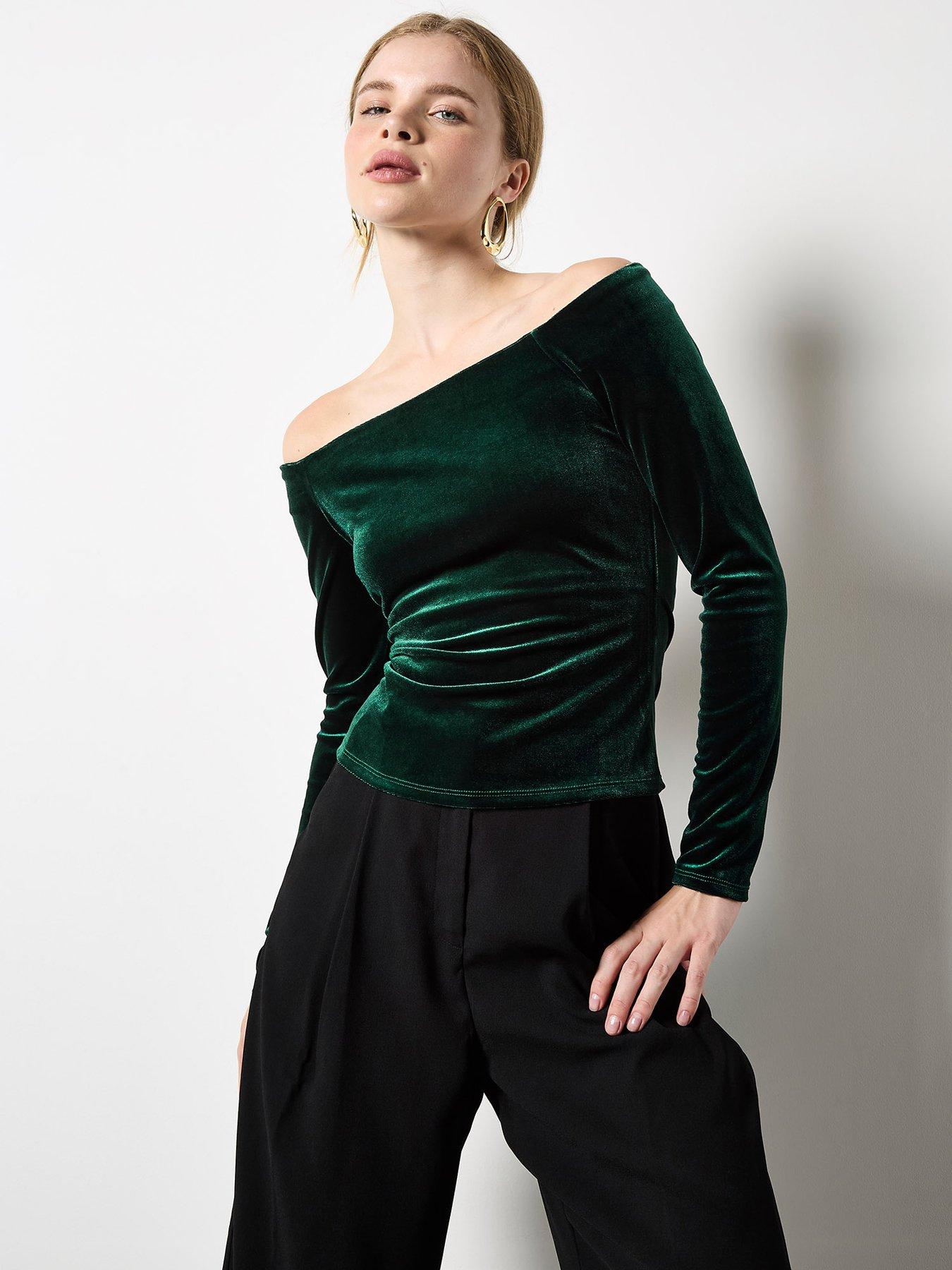 Apricot Apricot Velvet Bardot Long Sleeve Top