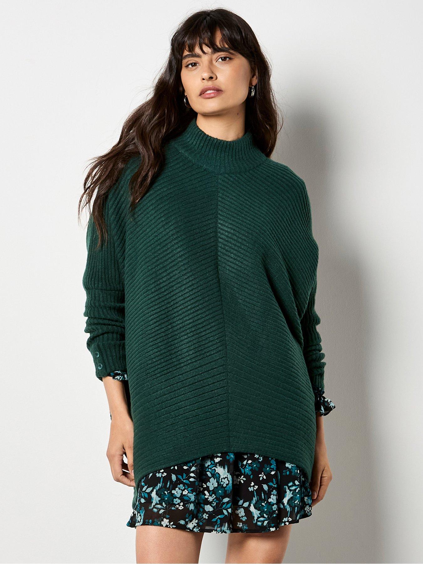 Apricot Apricot Chevron High Low Mock Neck Jumper