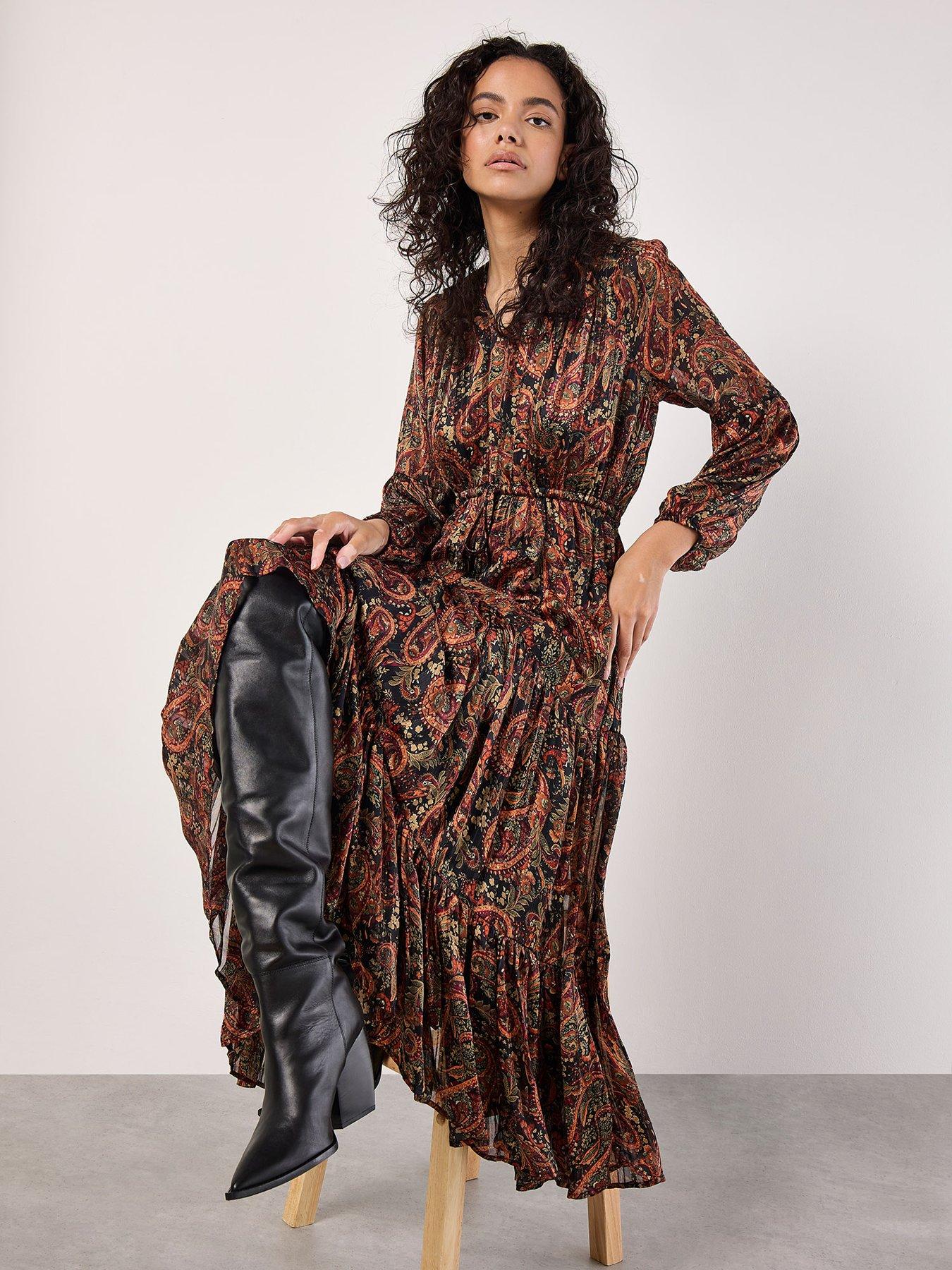 Apricot Painterly Lurex Paisley Midaxi Dress