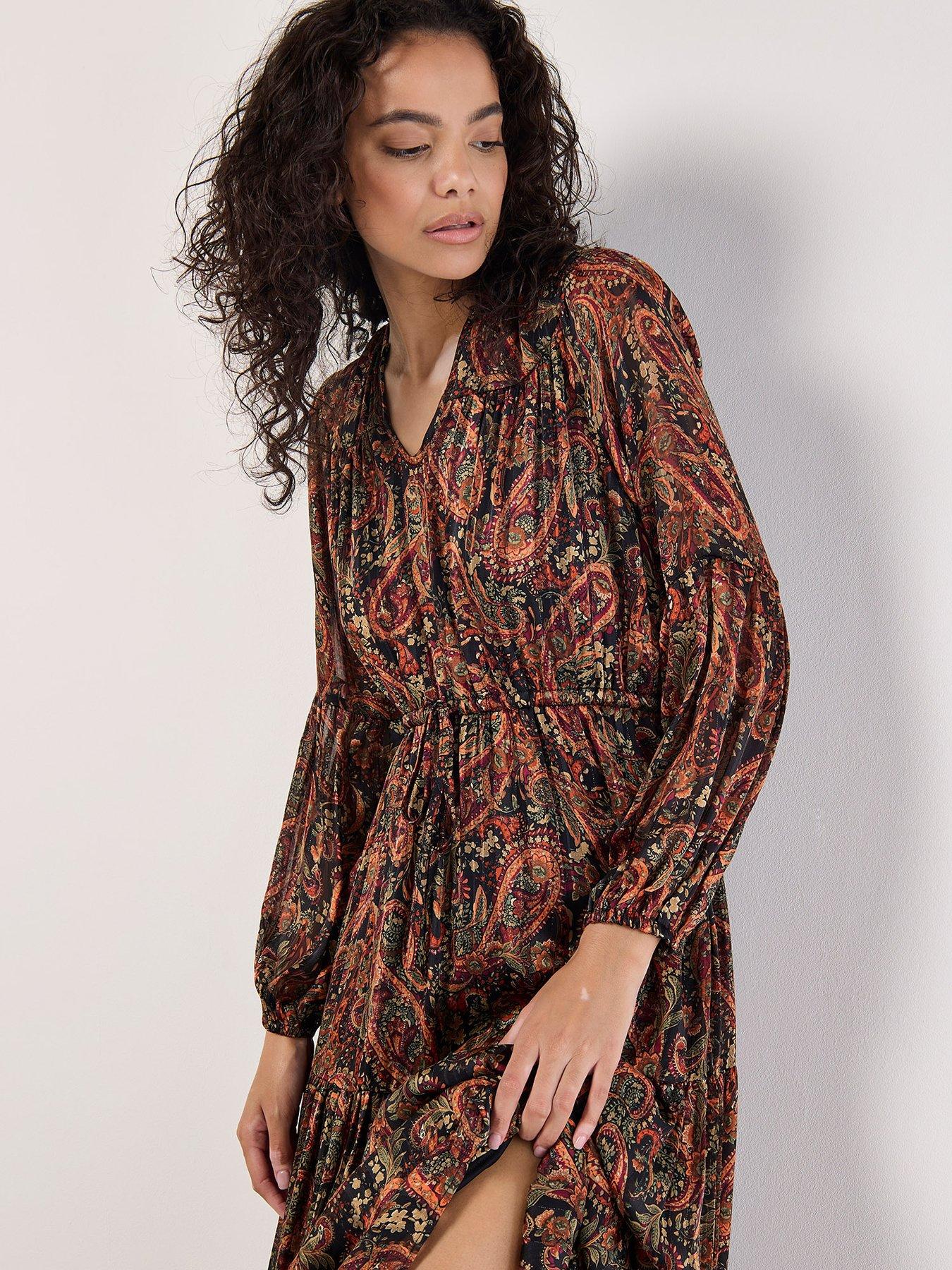 Apricot Painterly Lurex Paisley Midaxi Dress Very