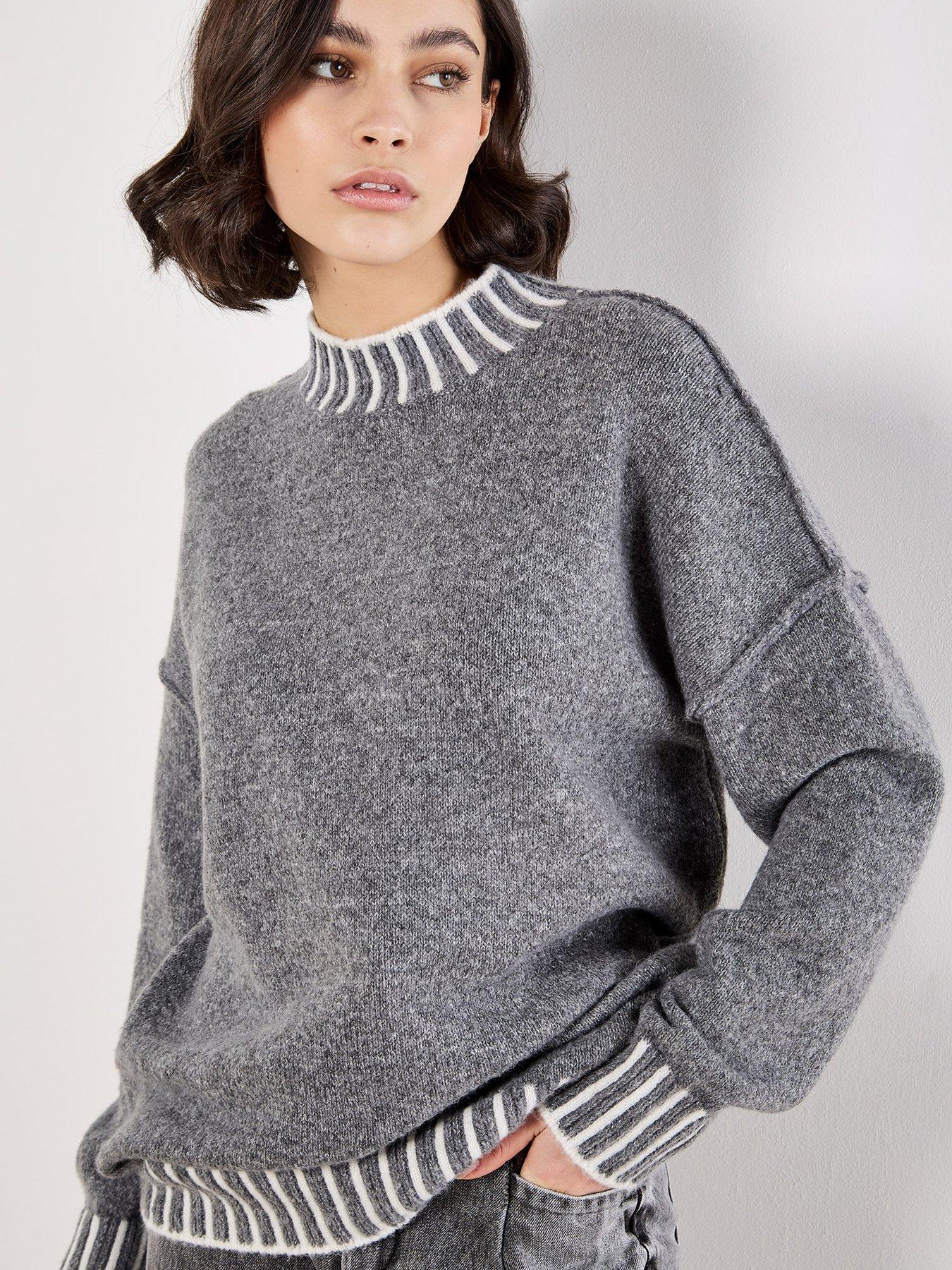 Apricot Apricot Stripe Mock Neck Hem Chunky Jumper