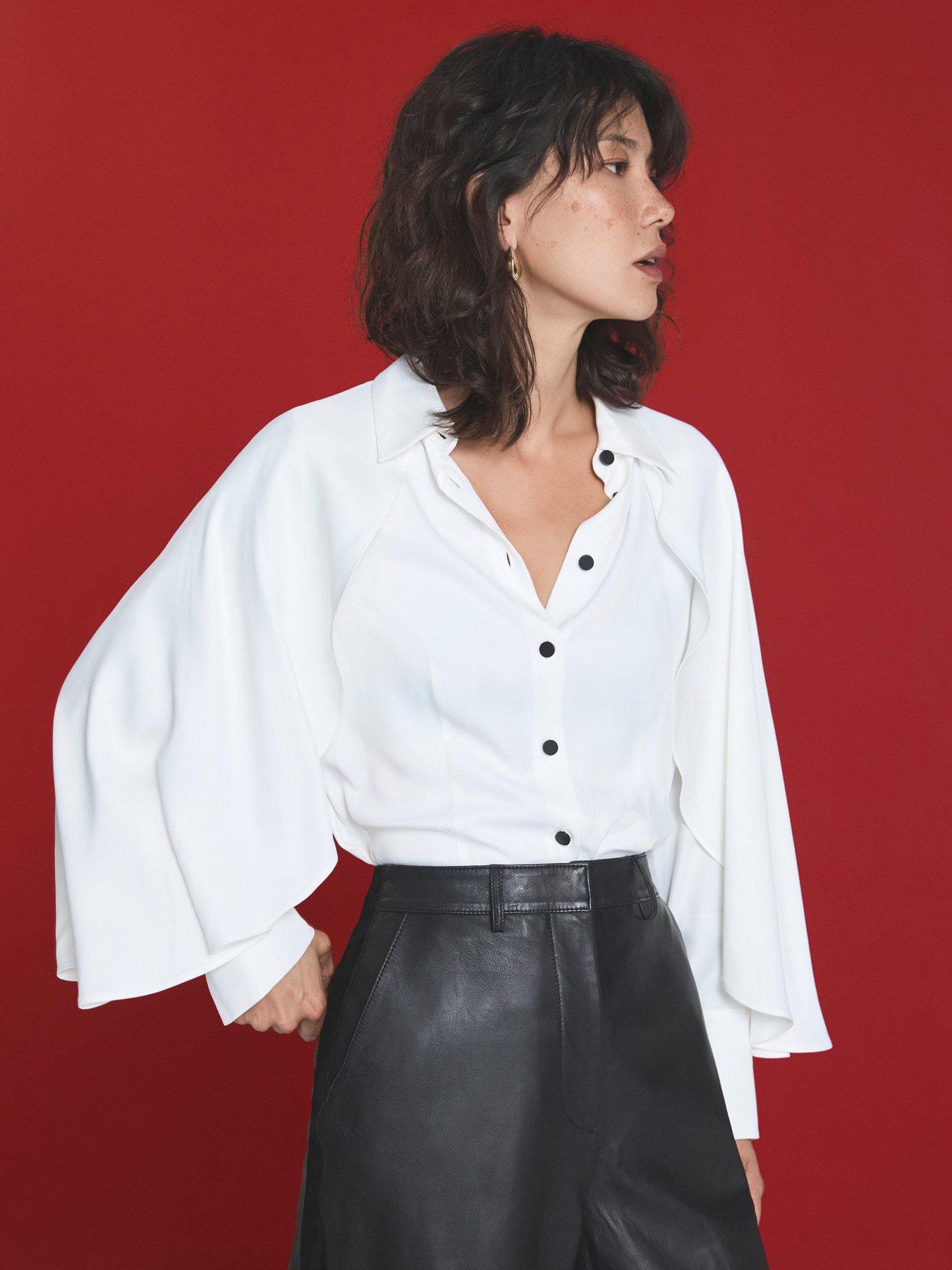 Mint Velvet Ivory Cape Sleeve Shirt - White