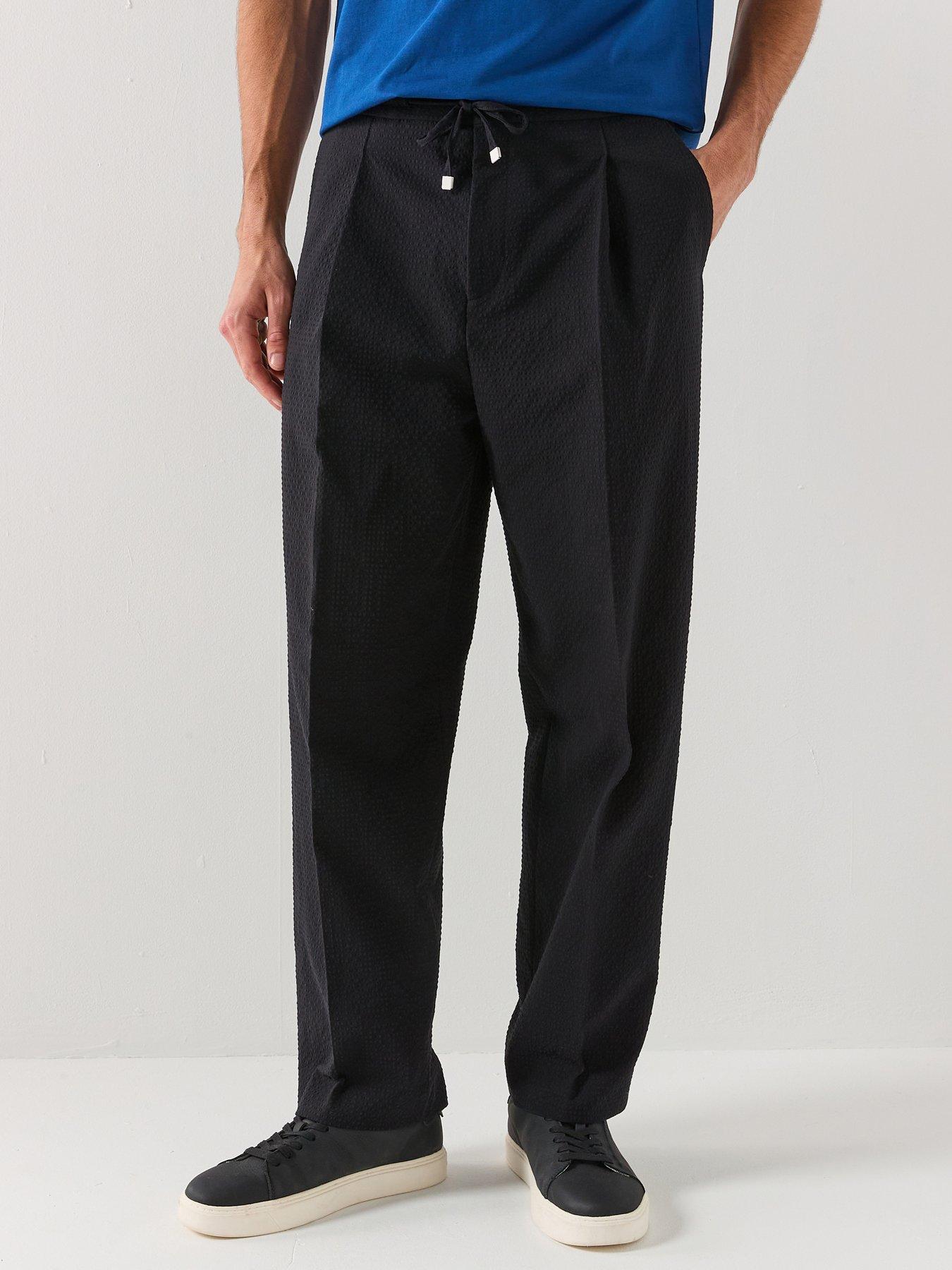 HUGO Tari262 Modern Fit Seersucker Trousers - Black