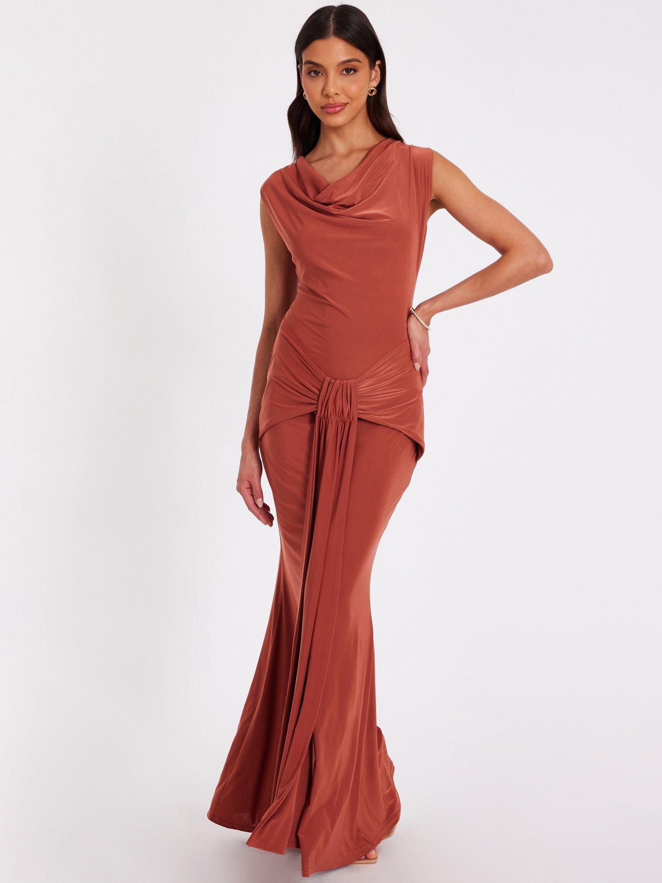Quiz Rust Drape Front Maxi Dress