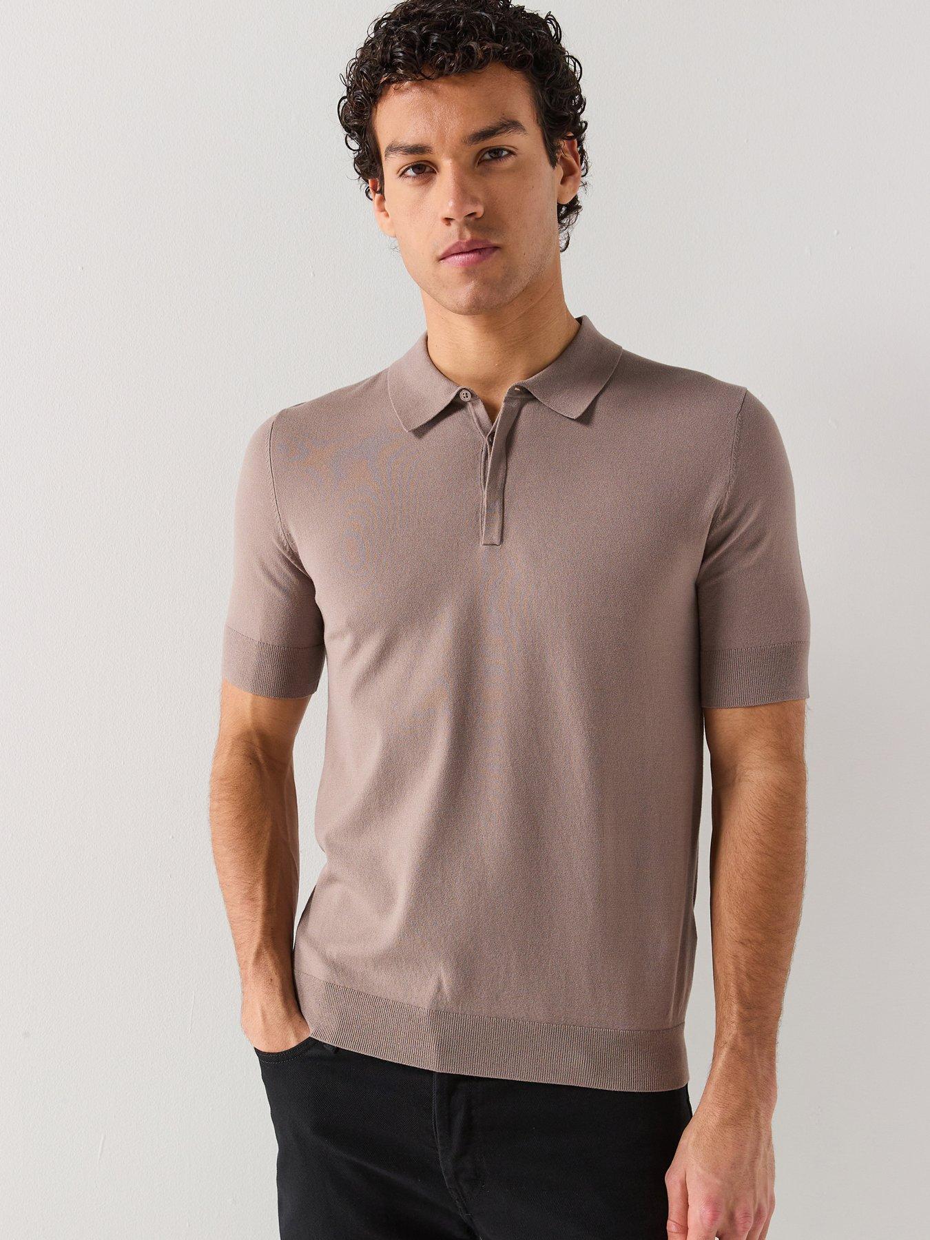 HUGO San Peter Regular Fit Knitted Polo Shirt - Light Brown