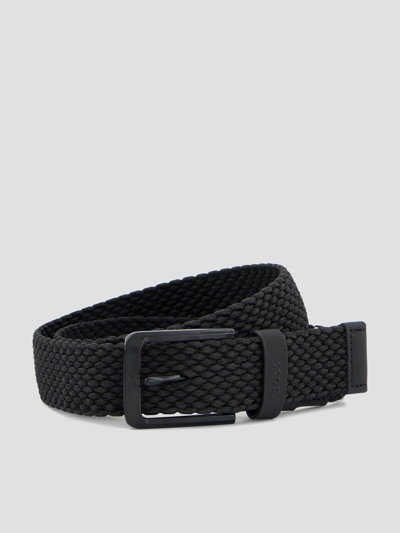 BOSS Woven Belt with Leather Trims and Logo Detail - Black