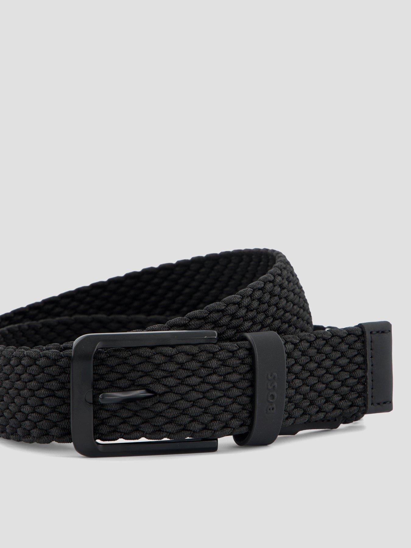 Image 2 of 4 of BOSS Woven Belt with Leather Trims and Logo Detail - Black