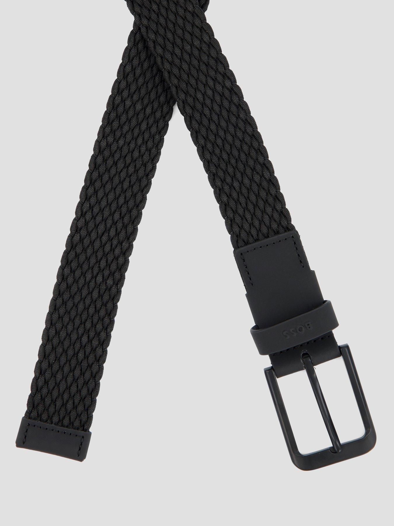 Image 4 of 4 of BOSS Woven Belt with Leather Trims and Logo Detail - Black