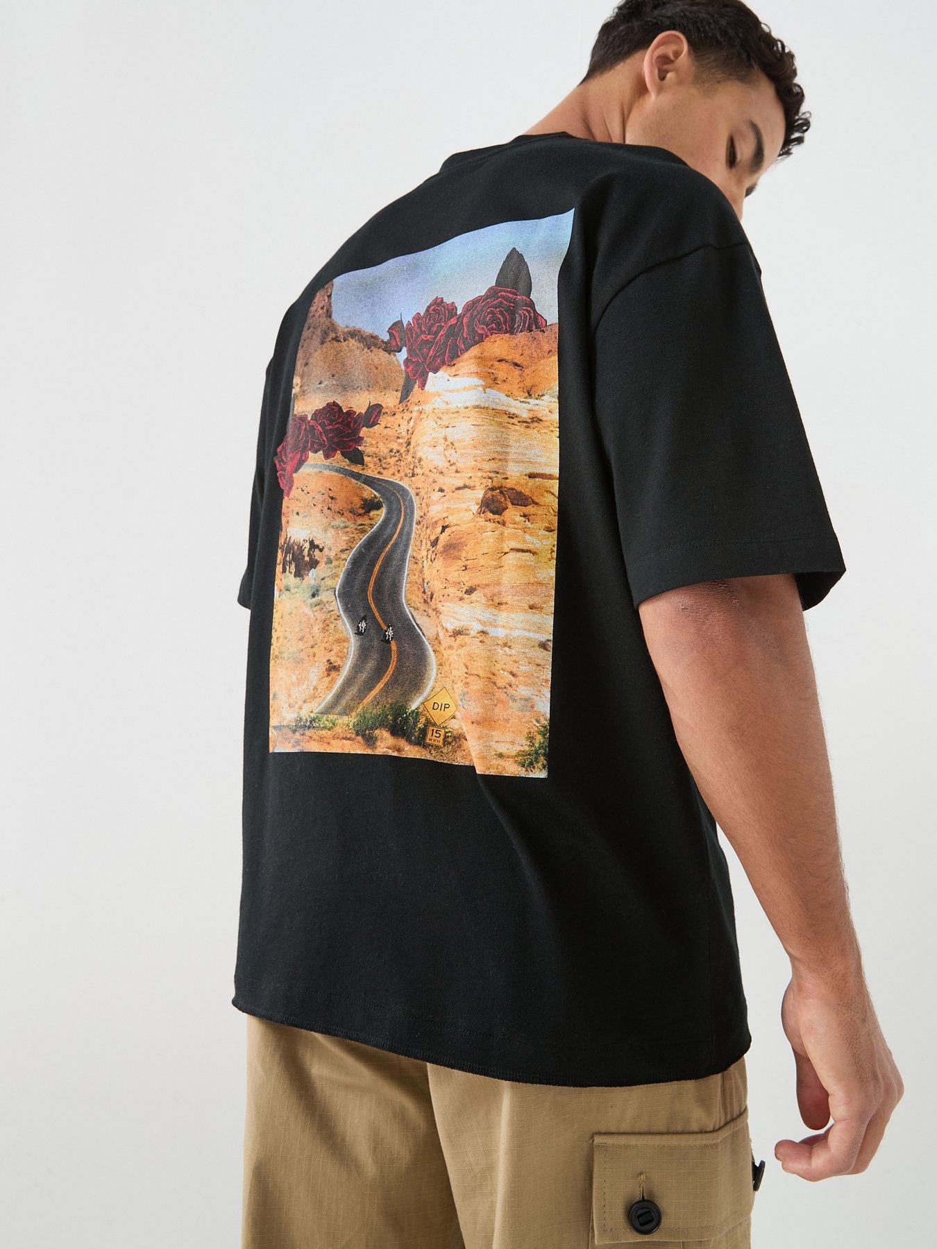 Image 1 of 6 of HUGO Domans Rose Print Oversize Fit T-Shirt - Black