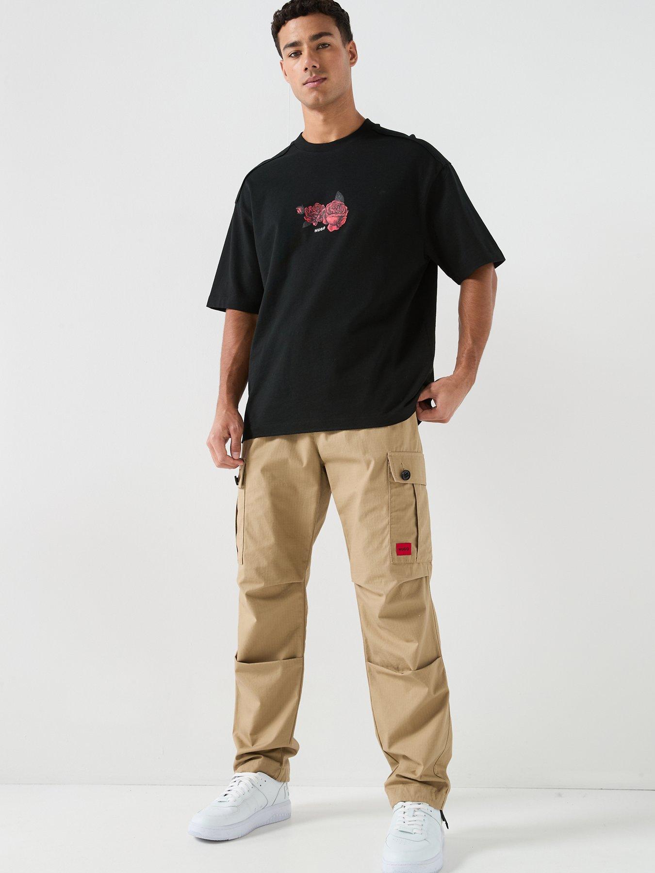 Image 3 of 6 of HUGO Domans Rose Print Oversize Fit T-Shirt - Black
