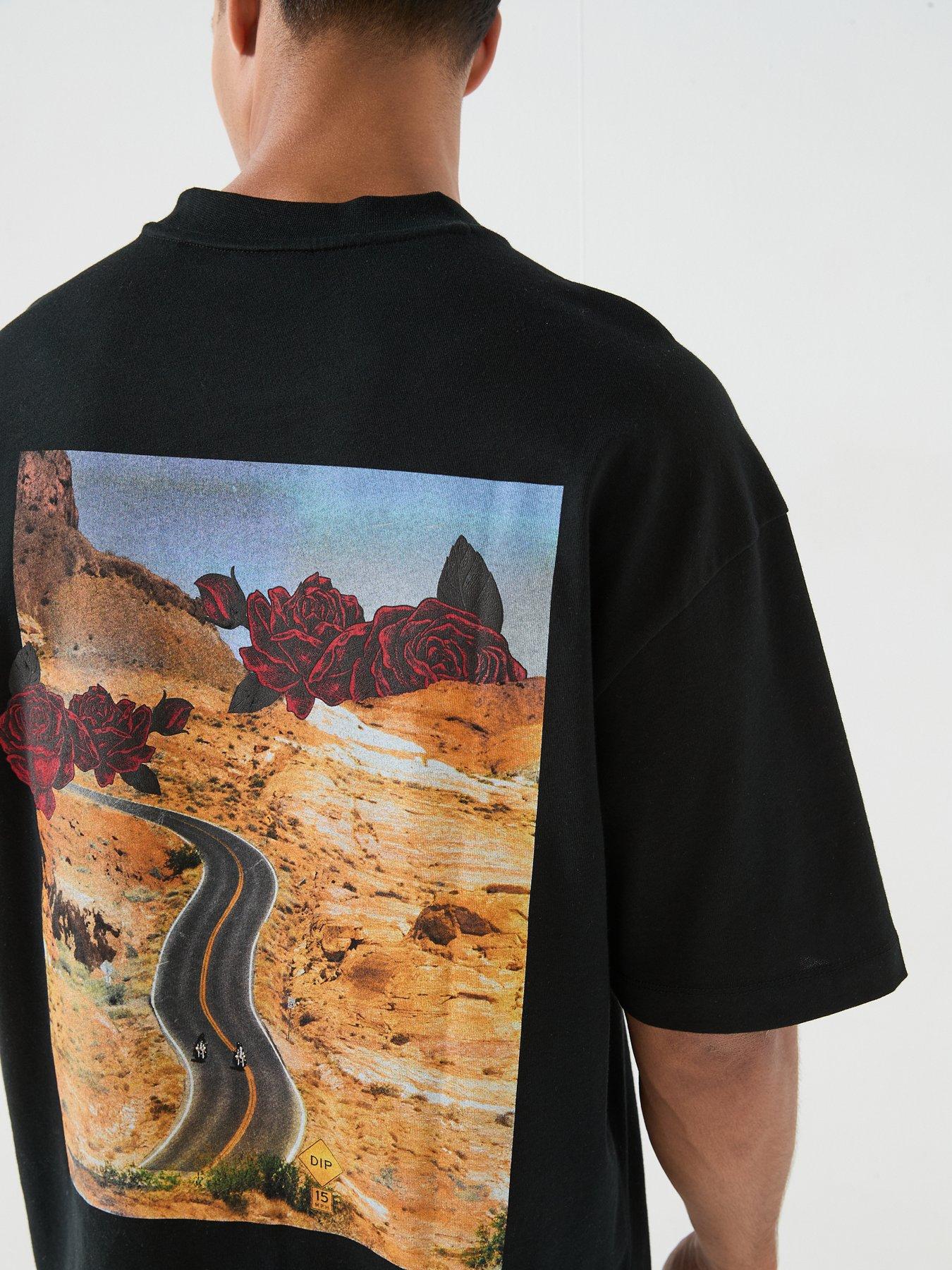 Image 5 of 6 of HUGO Domans Rose Print Oversize Fit T-Shirt - Black