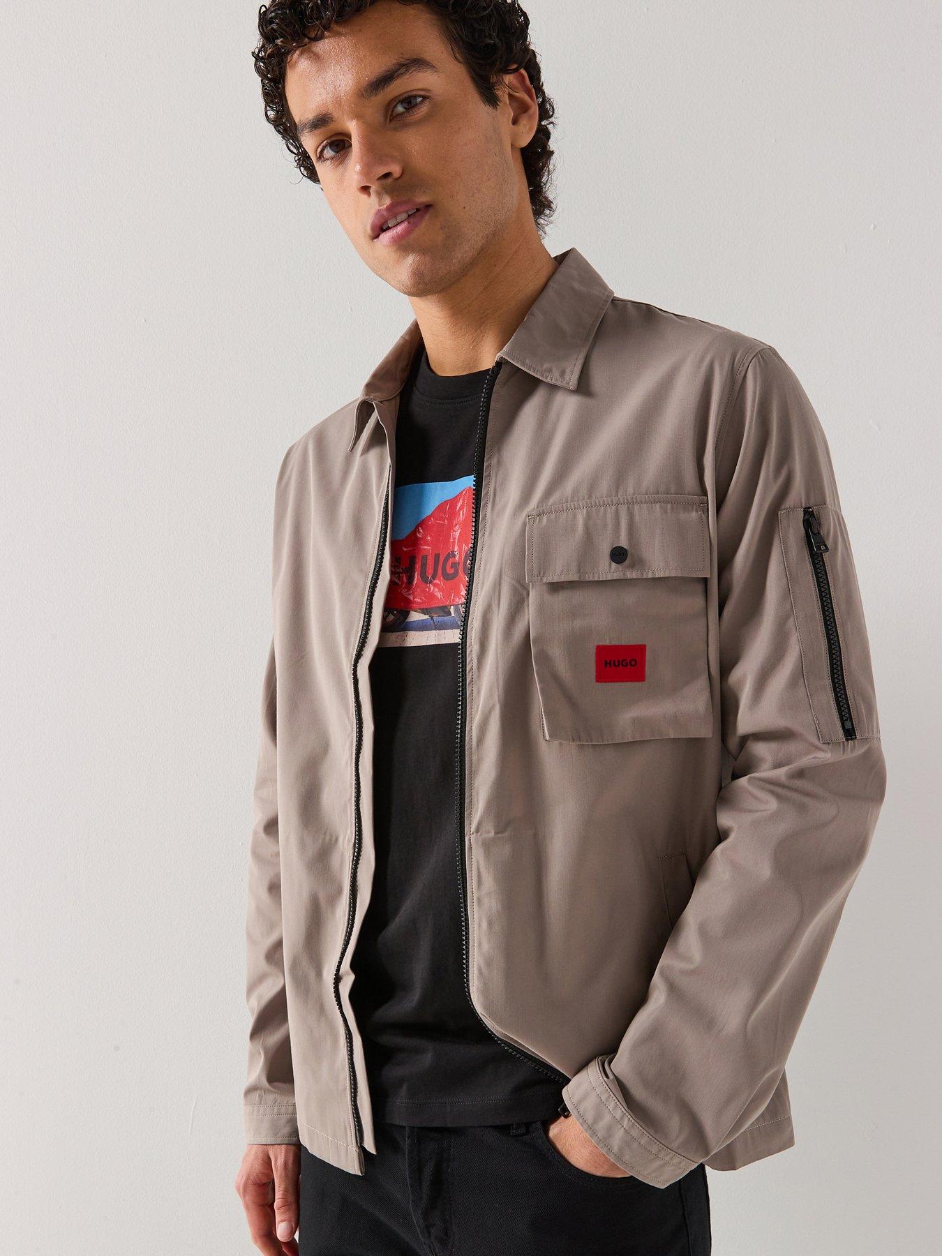 HUGO Emmond Oversize Fit Long Sleeve Overshirt, Light Brown, Size S, Men