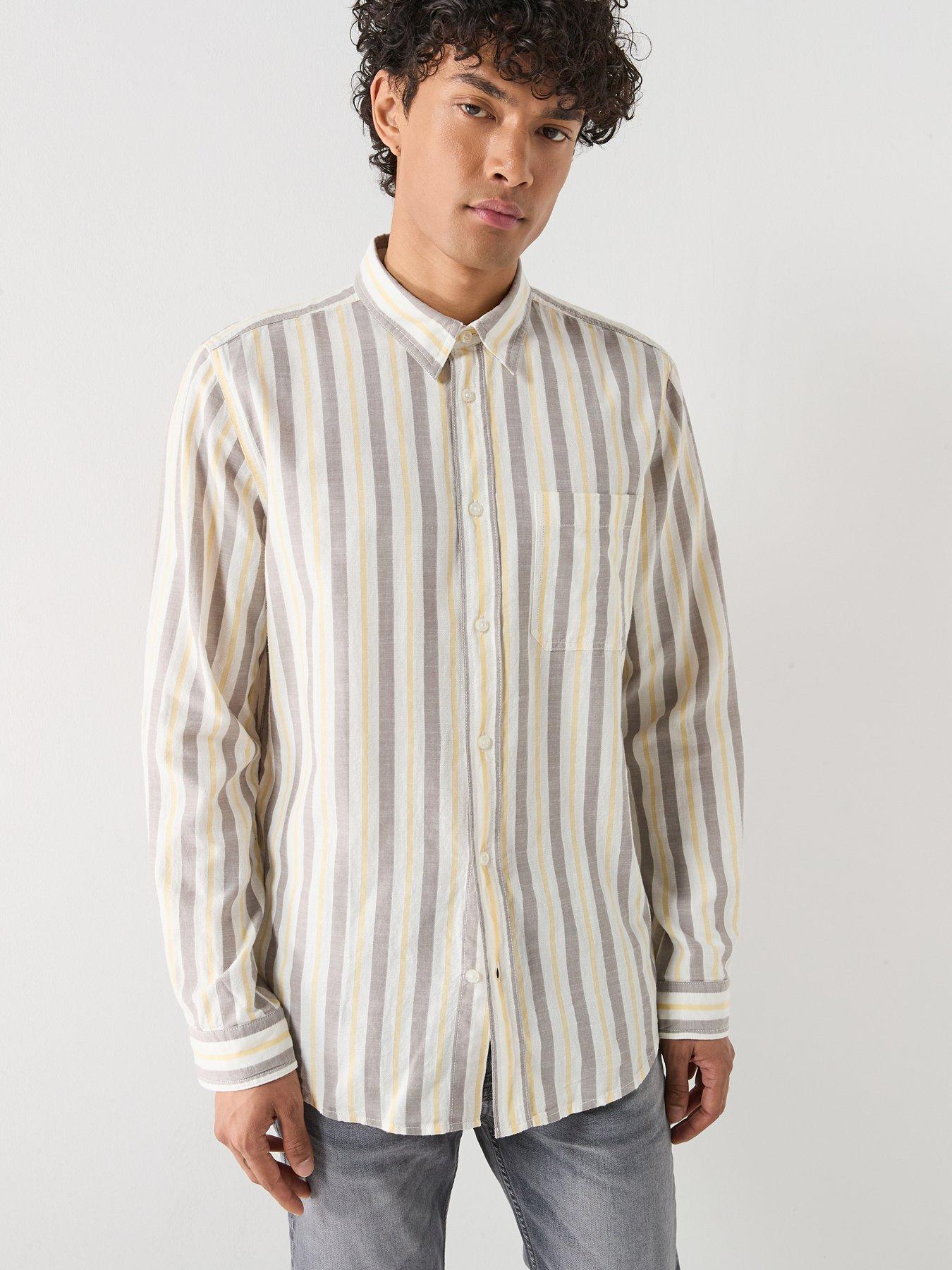 HUGO HUGO Erillo Oversize Fit Striped Long Sleeve Shirt - Light Brown
