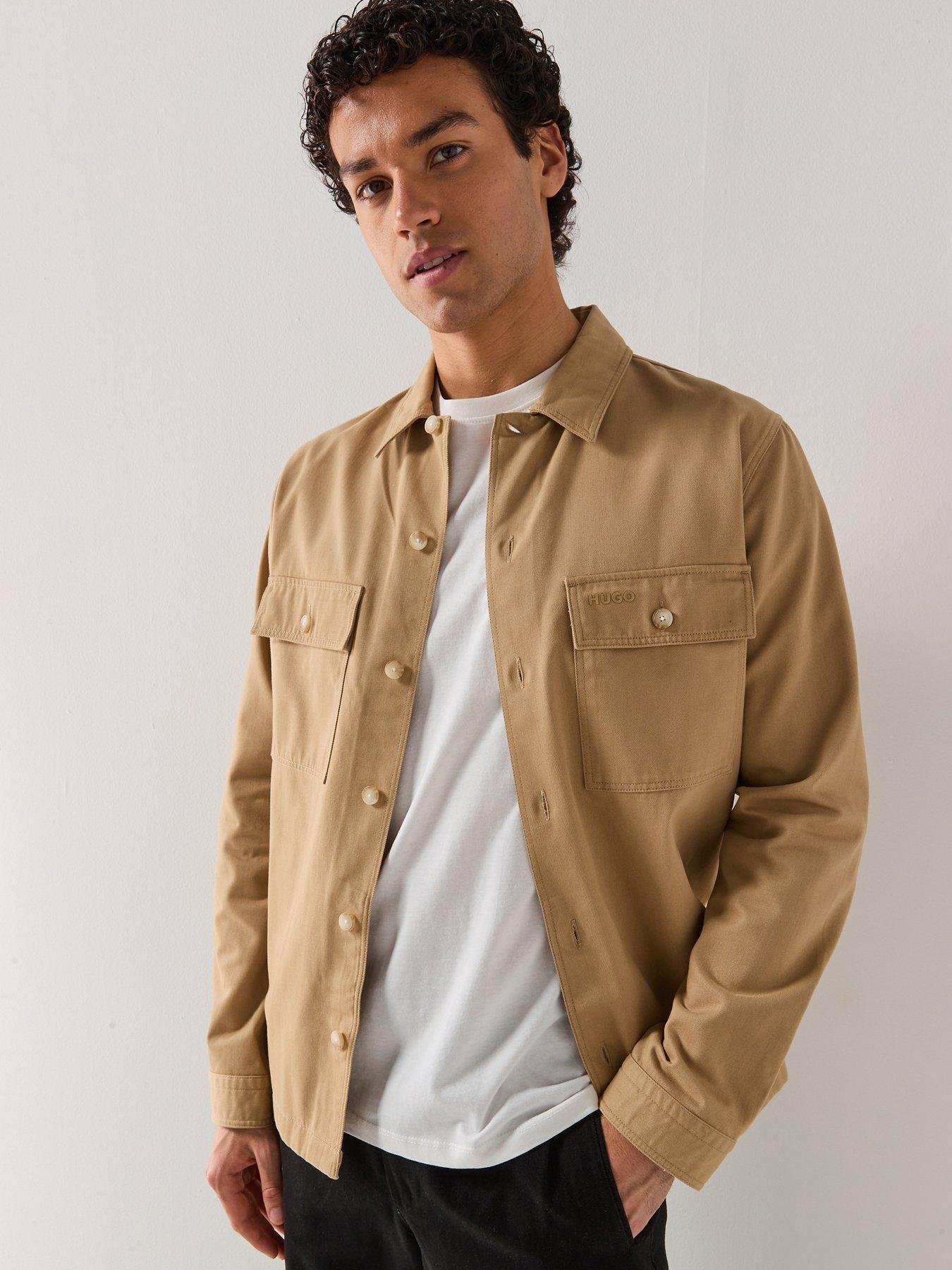 HUGO Epoldo Oversize Fit Long Sleeve Overshirt - Beige
