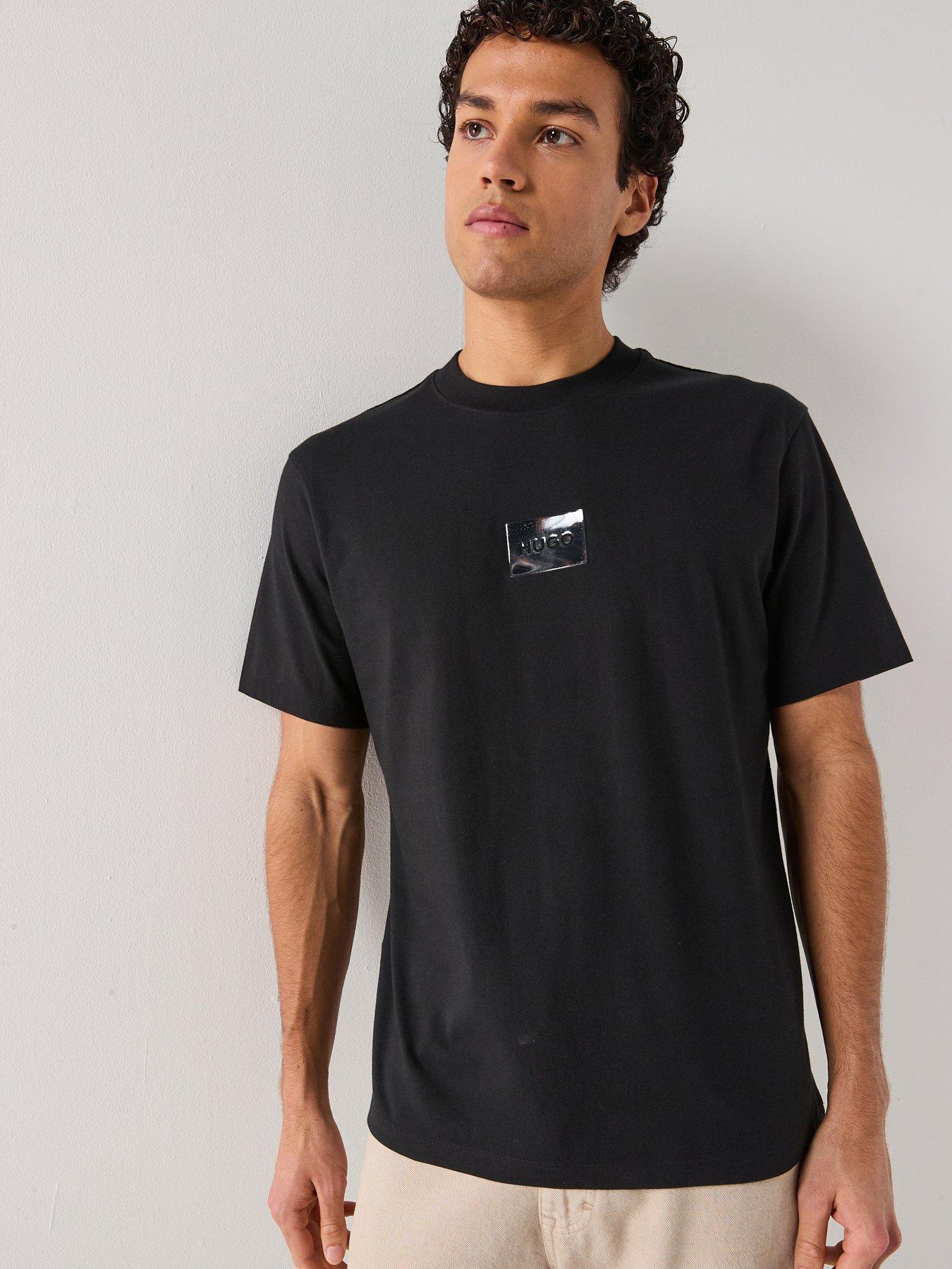Image 1 of 4 of HUGO Dumeon Tortoiseshell Patch Logo Relaxed Fit T-Shirt - Black