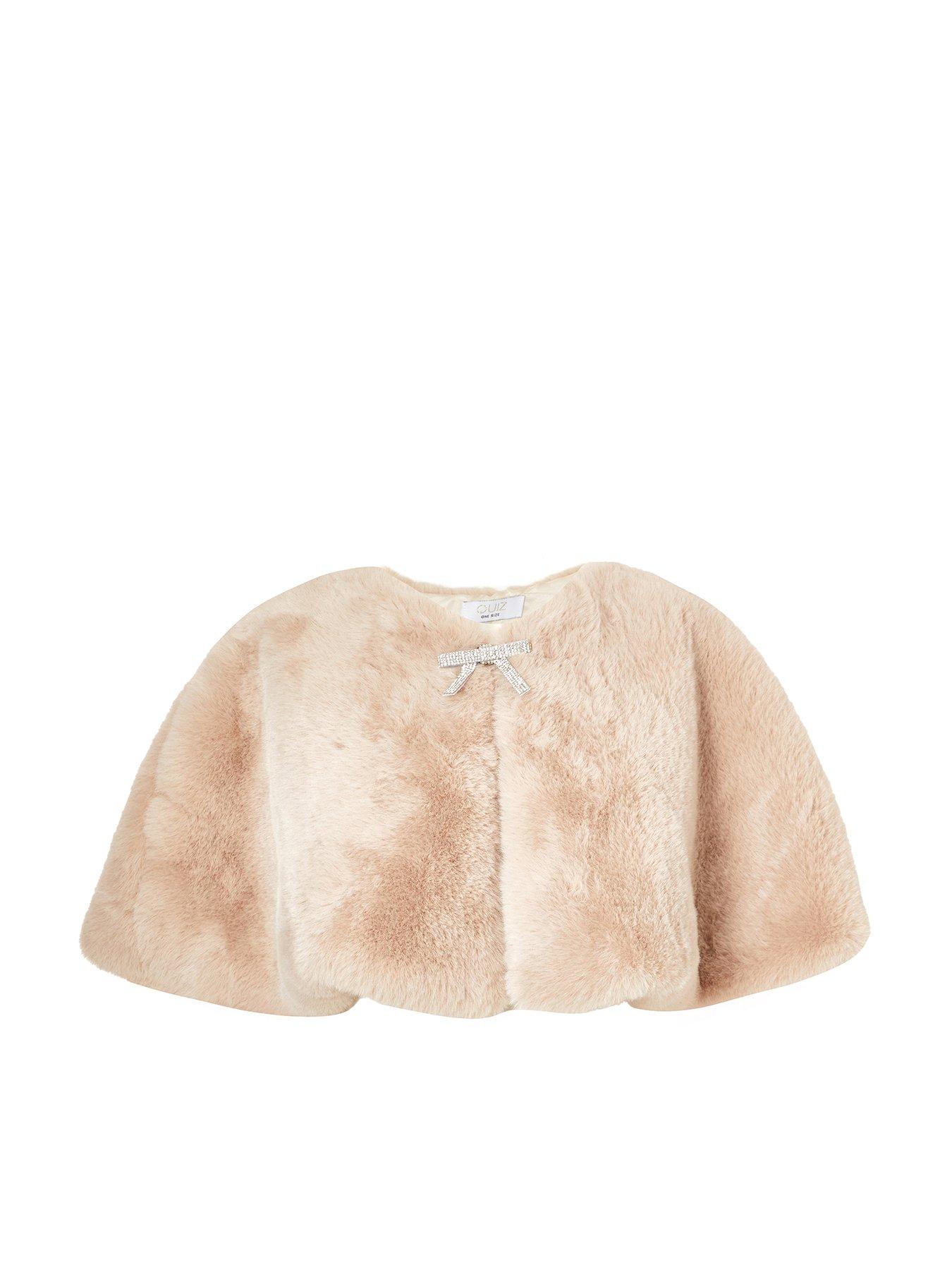 Image 1 of 3 of Quiz Beige Bow Detail Faux Fur Wrap