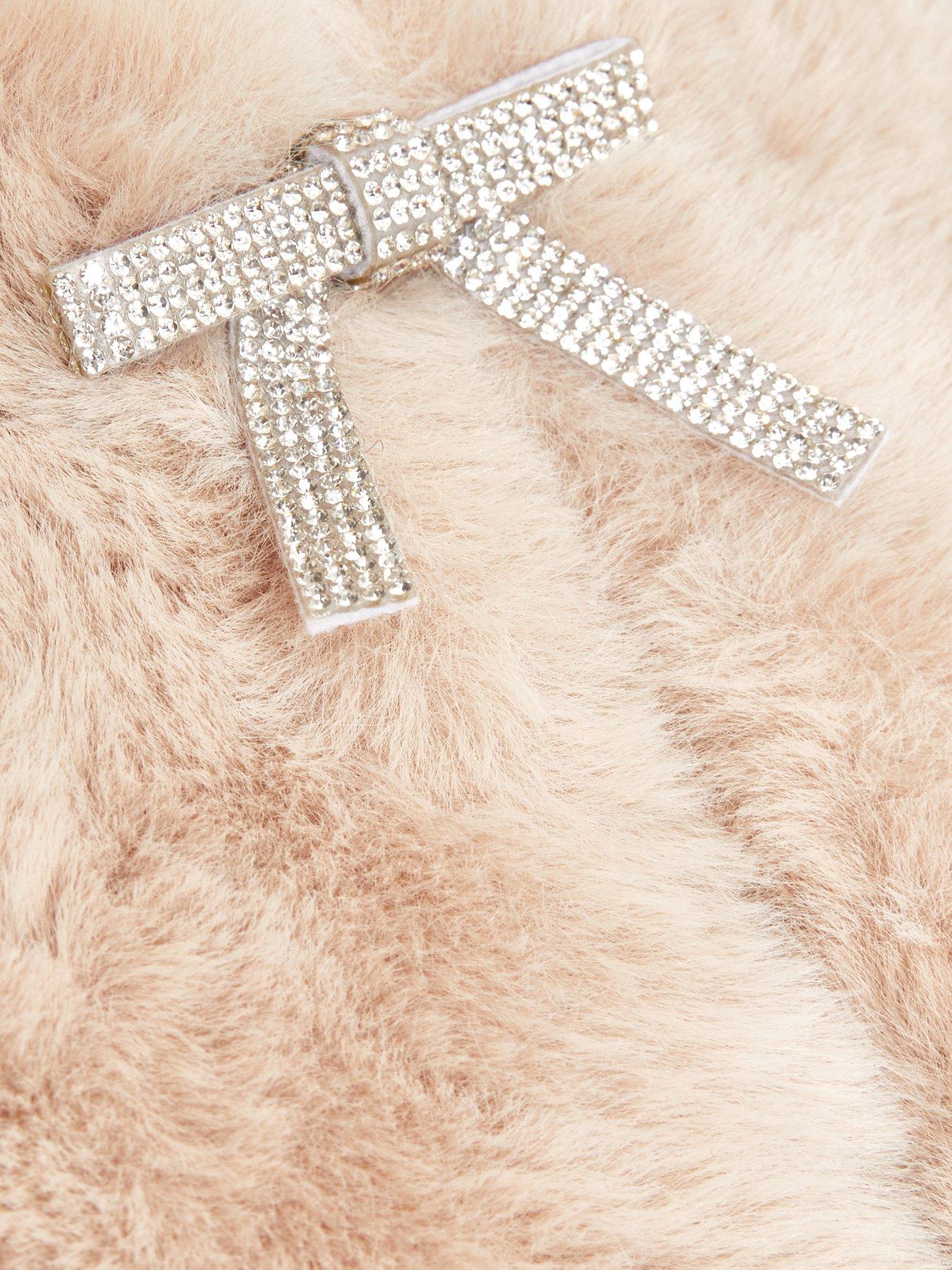 Image 3 of 3 of Quiz Beige Bow Detail Faux Fur Wrap