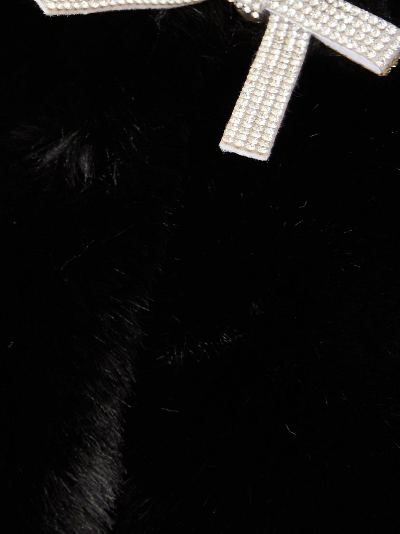 Image 3 of 3 of Quiz Black Bow Detail Faux Fur Wrap