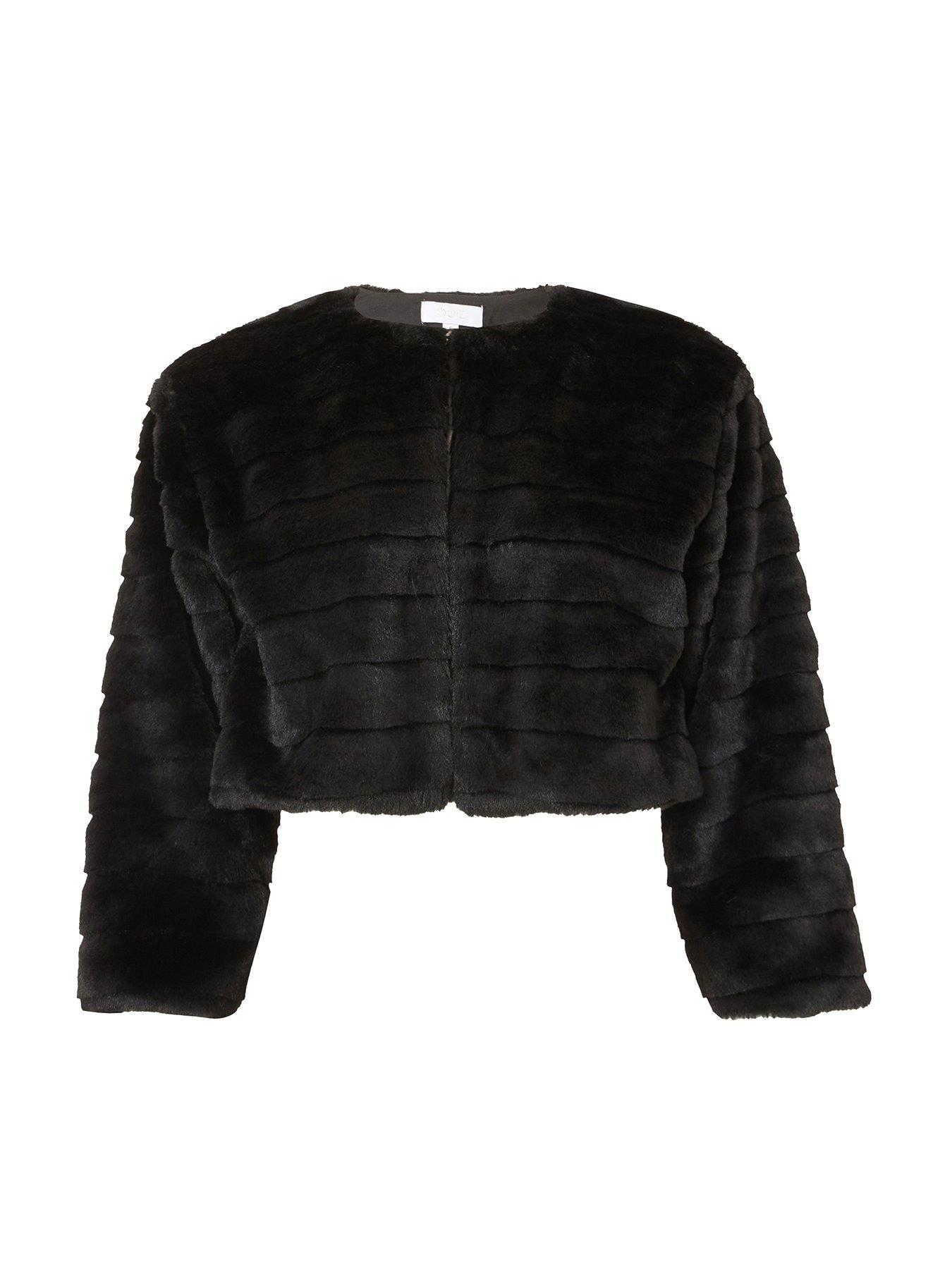 Quiz Black Faux Fur Cropped Cover Up