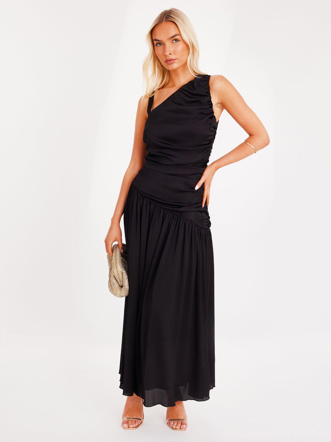 Quiz Black Asymmetric Drop Waist Midaxi Dress | Very