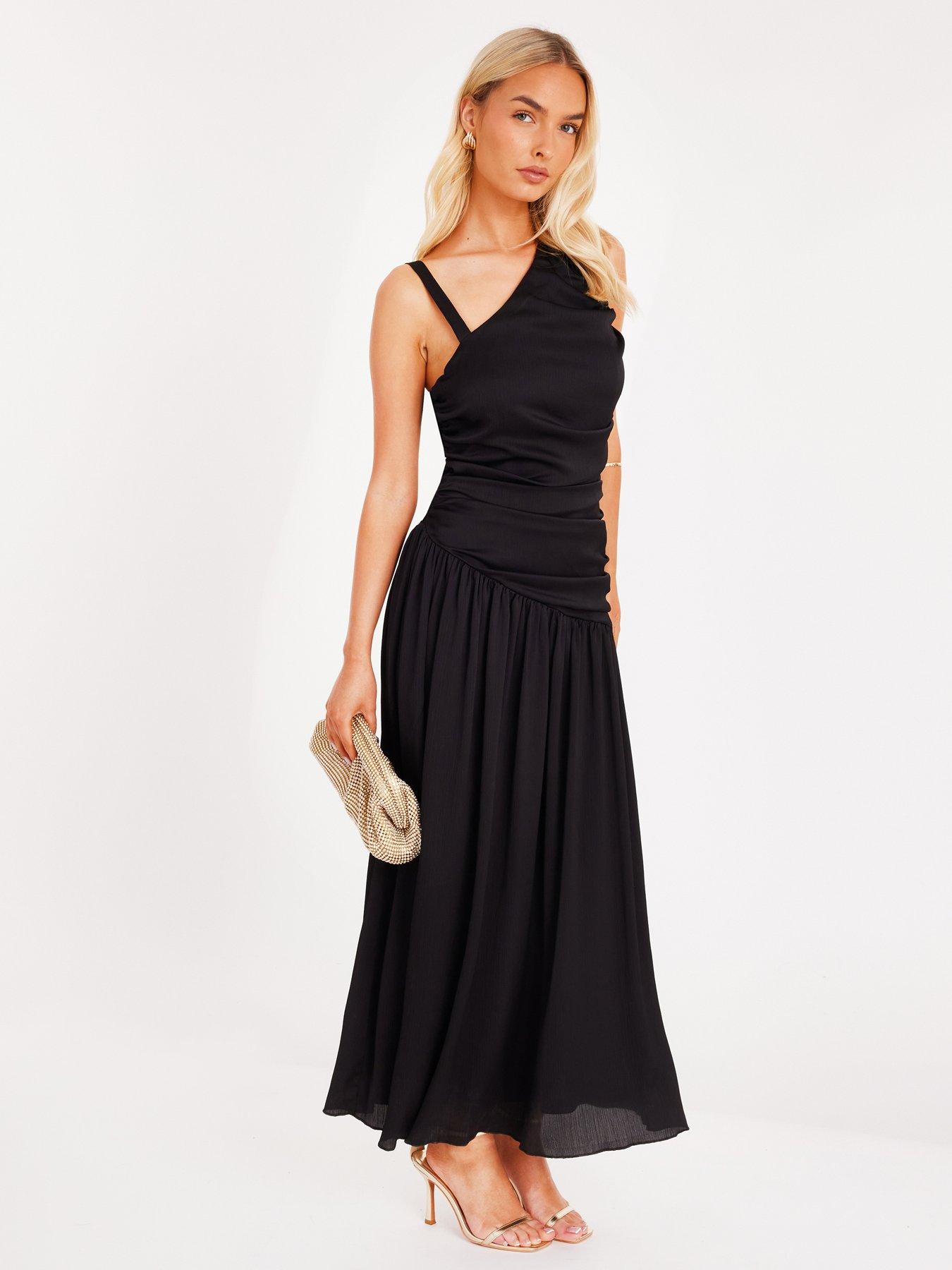Quiz Black Asymmetric Drop Waist Midaxi Dress | Very